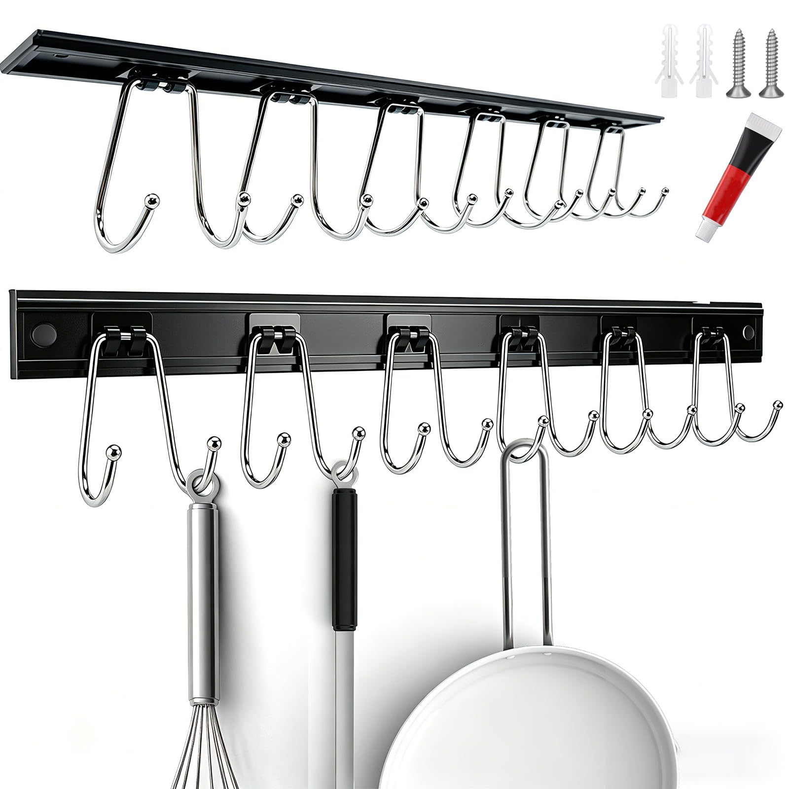 Cociat 2PCS Utensil Racks with 8 Hooks 17 Inch Kitchen Utensil Holders Hanging Utensil Rack Multifunctional (17 inch)