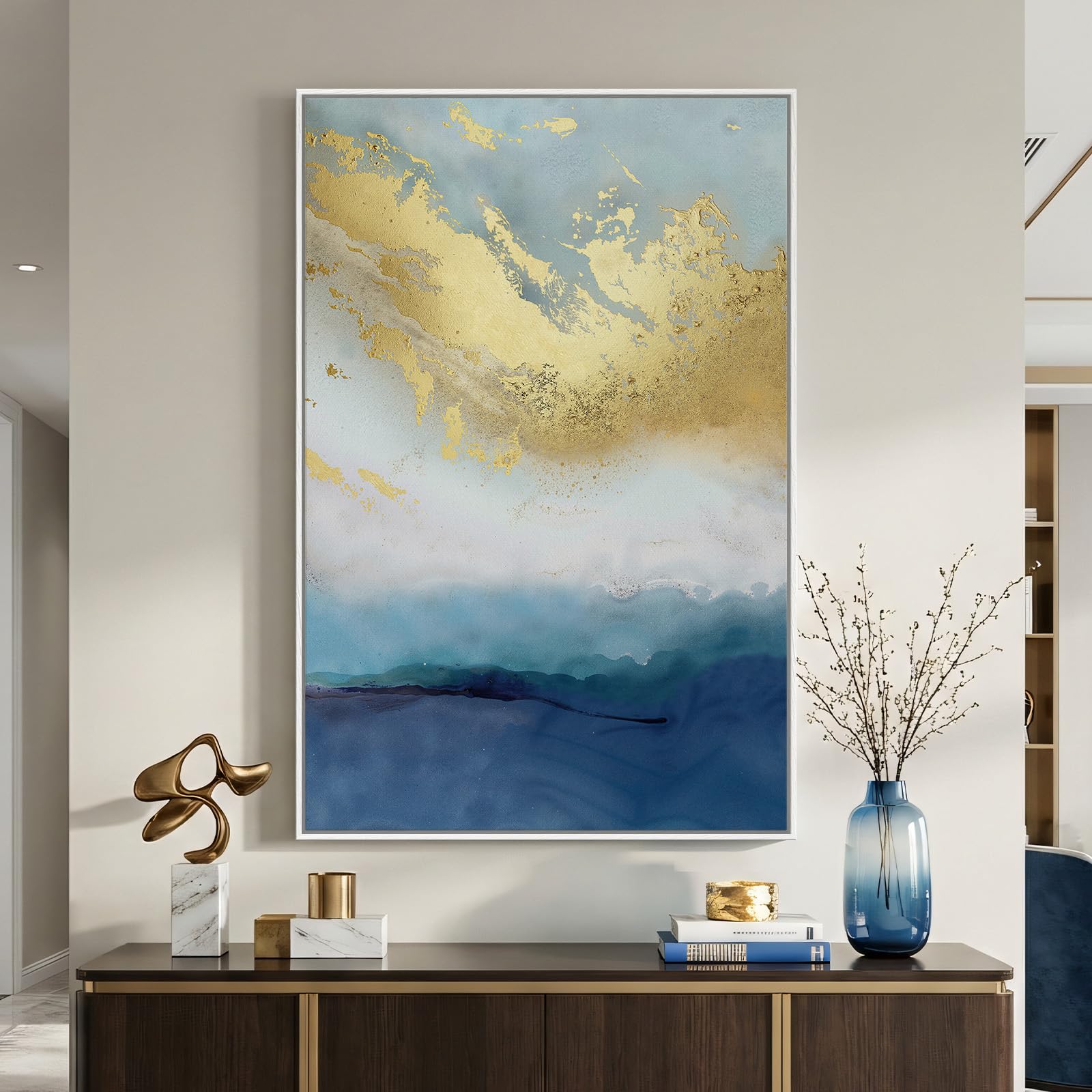 Large Framed Rustic Canvas Wall Art for Living Room, Brown Modern Abstract Landscape Prints Paintings Artwork for Walls, Horizontal Nature Pictures Wall Decor for Bedroom, Office, Farmhouse 30x60 In