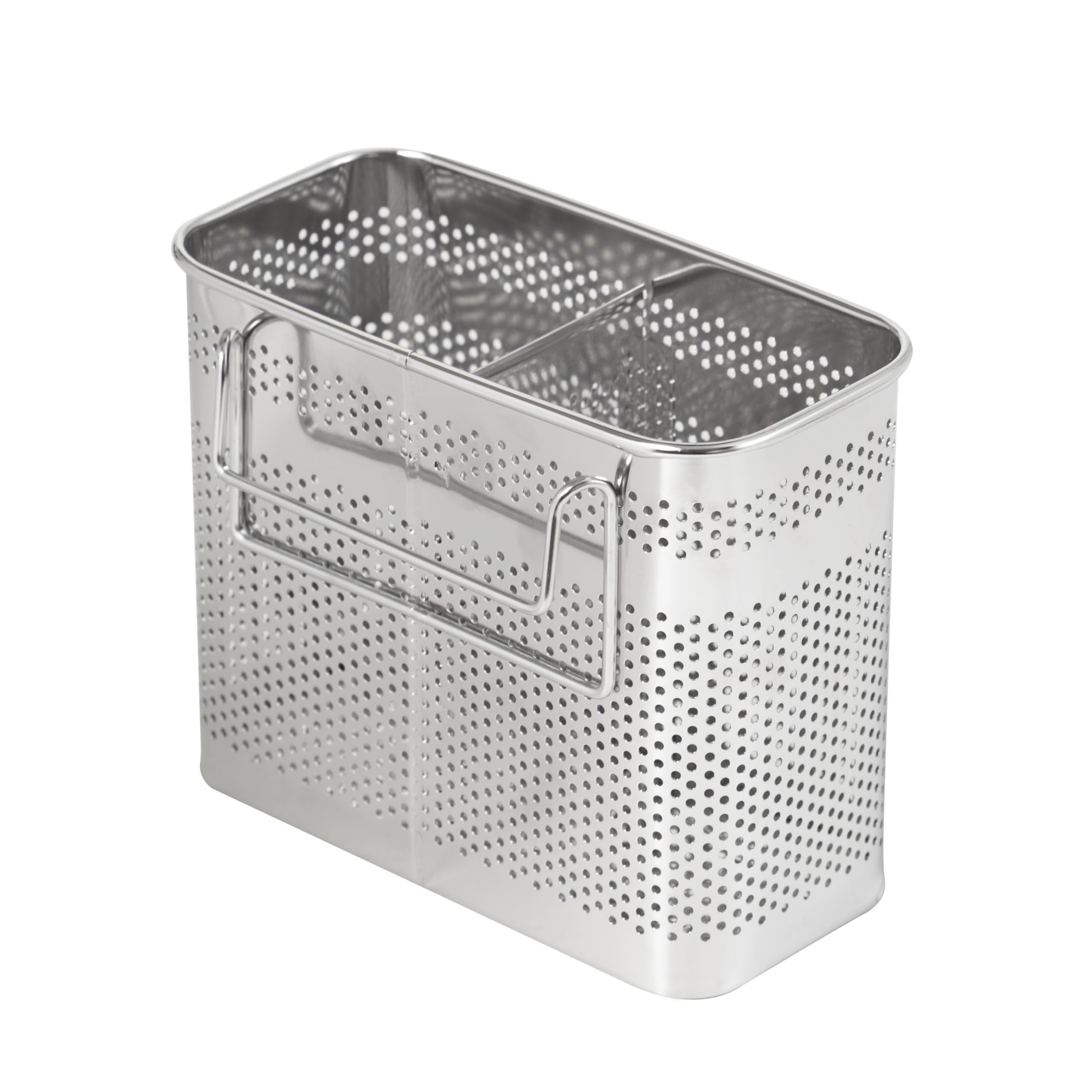 HOME&I Silverware Drying Basket, Hanging Rectangular Utensil Holder with 2 Compartments, Stainless Steel 304 Cutlery Caddy for Dish Rack, Kitchen Sink & Countertop
