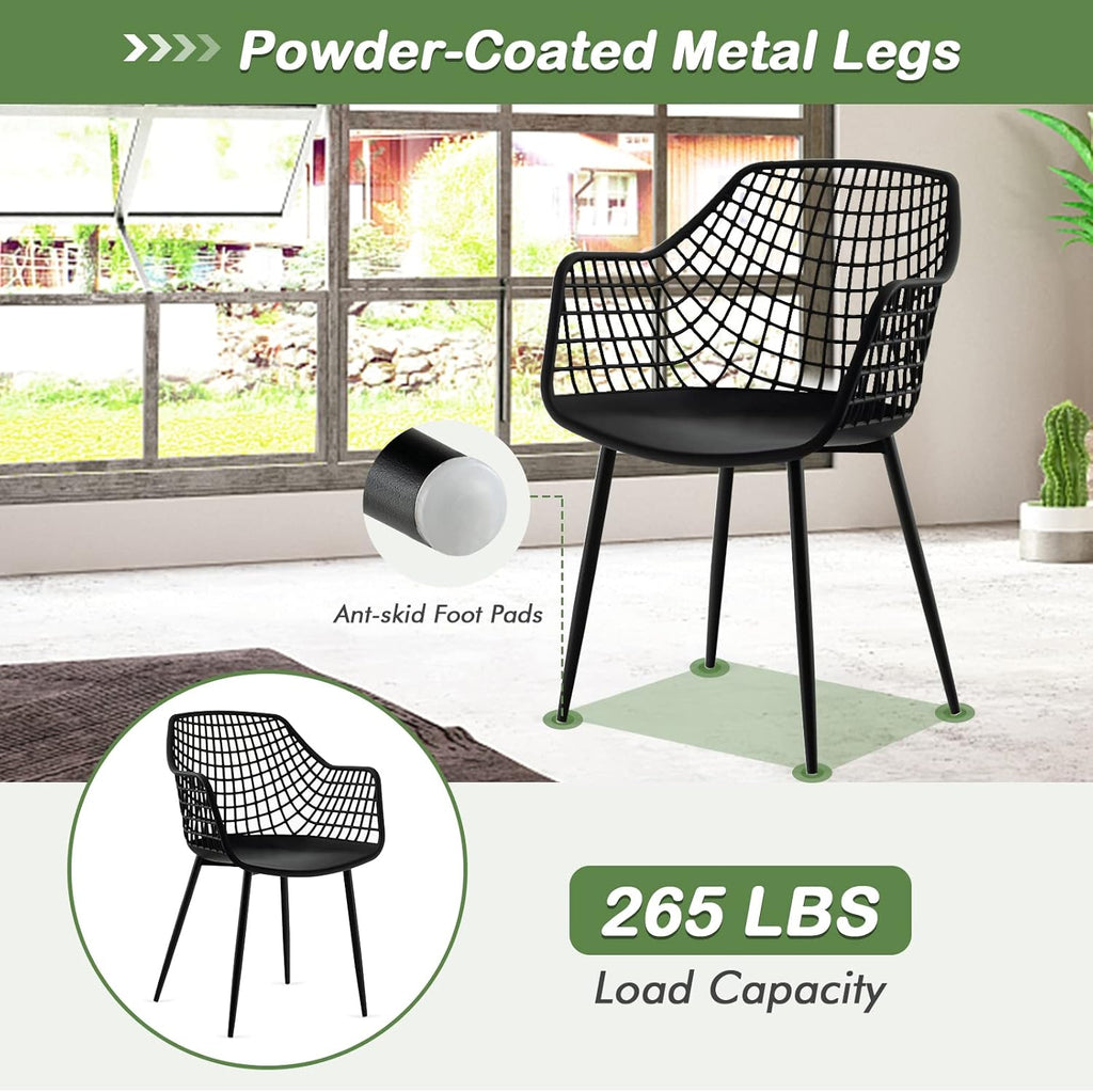Giantex Modern Dining Chairs Set of 4 - Black Arm Chair with 15" High Backrest, Powder-Coated Metal Legs, Anti-Slip Foot Pads, Max Load 265 lbs, Kitchen Dining Room