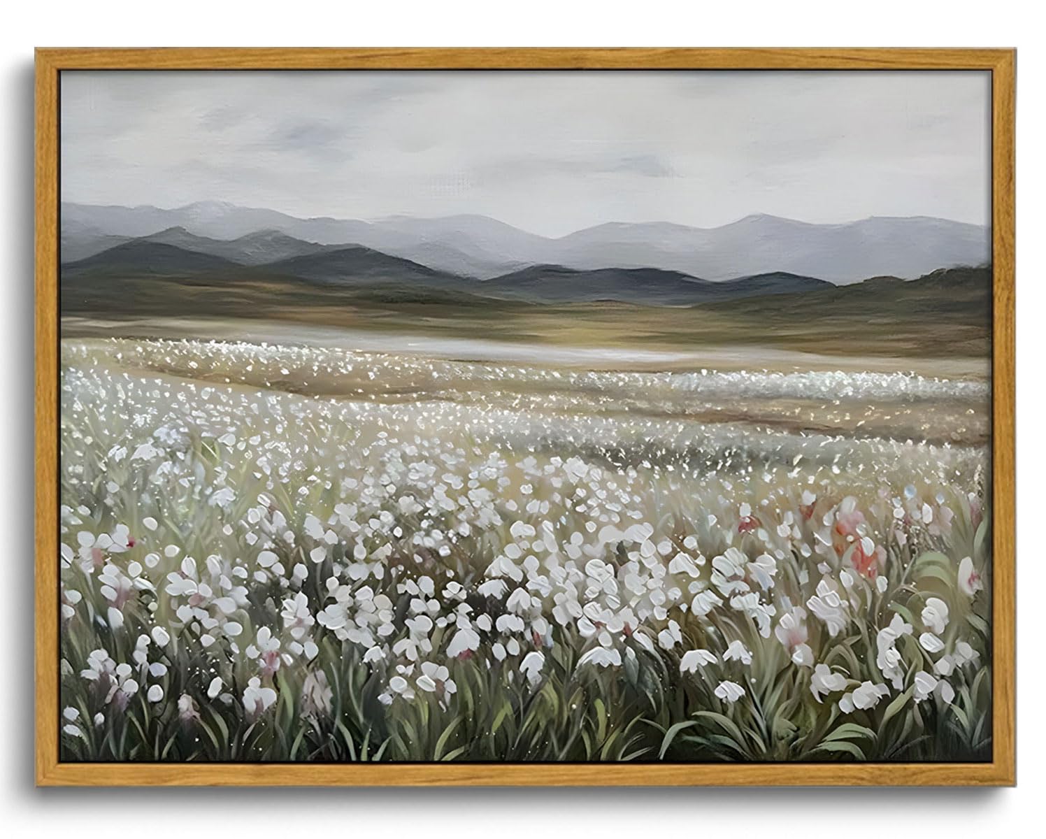 OIQArtOIQ Framed Canvas Wall Art,Vintage Decor,Landscape Nature Country Wildflower Paintings Farmhouse Pictures Modern Artwork Rustic Fall Flower Prints Cottagecore Office Living Room Bedroom Bathroom