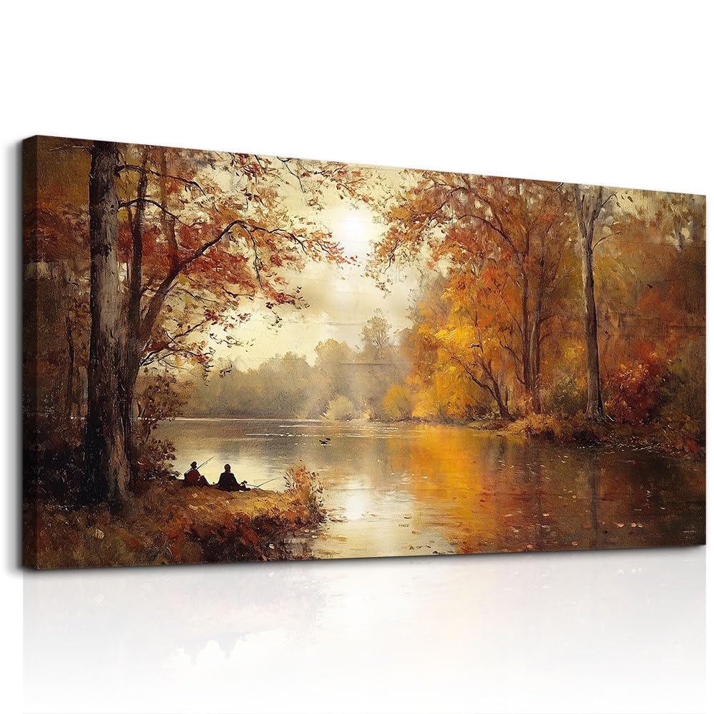 FUHAIHUA Canvas Wall Art For Living Room Large Wall Decor For Bedroom Modern Office Wall Decorations Forest River Landscape Paintings Farmhouse Pictures Artwork Room Aesthetic Home Decor 20x40 In