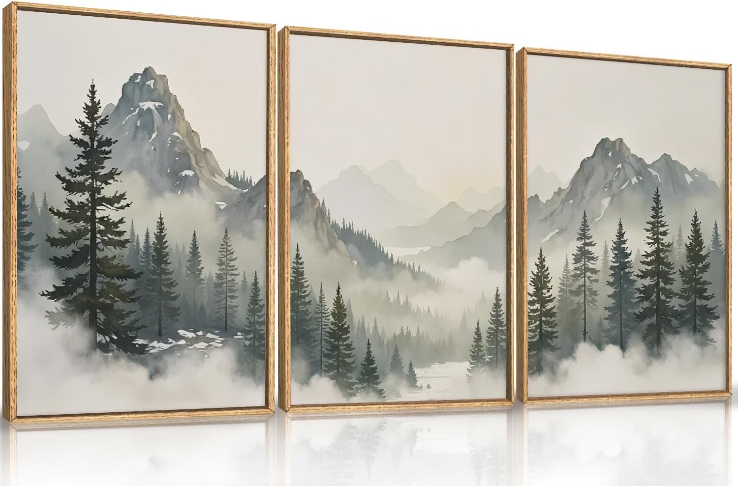 Abstract Natural Landscape Framed Canvas Wall Art Set, Watercolor Tan Green Beige Wall Decor, Minimalist Neutral Modern Scenery Artwork for Living Room, Bedroom,Farmhouse- 40"x20"x1