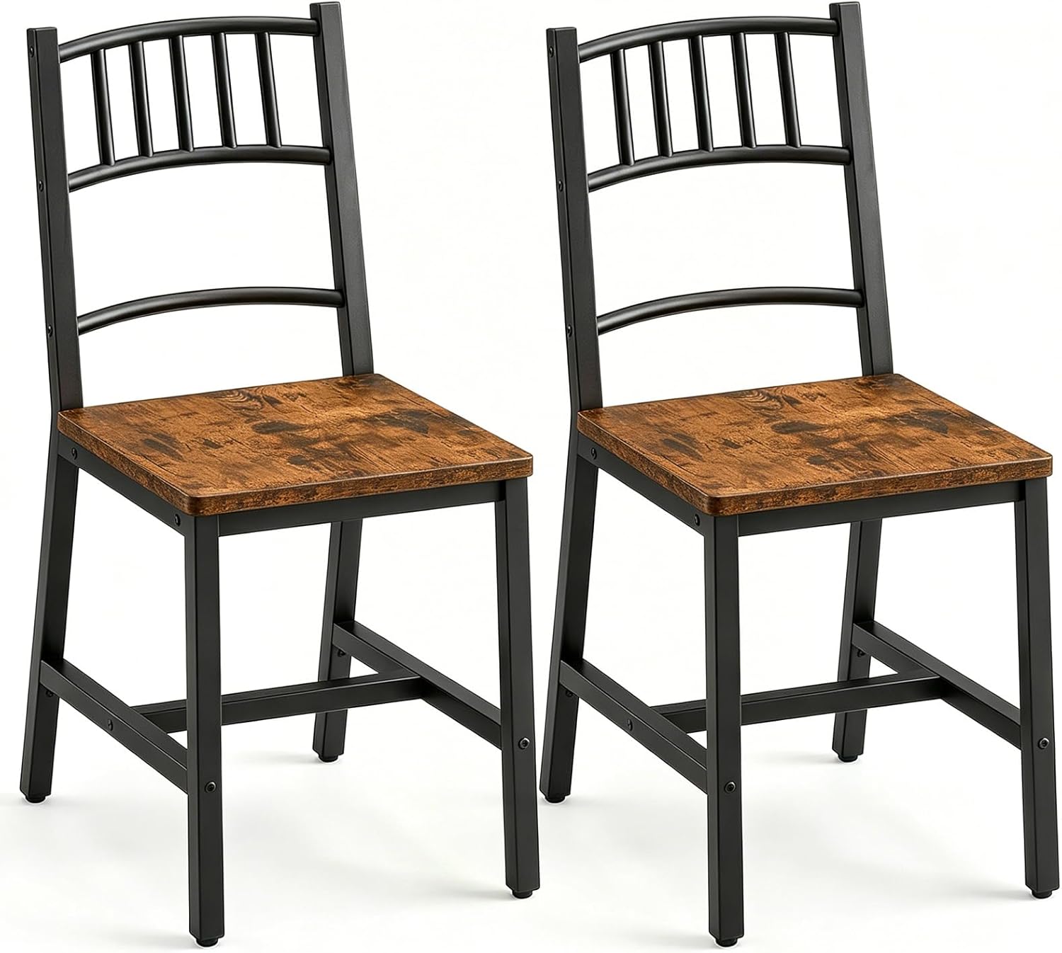 HOOBRO Dining Chairs Set of 2, Wooden Kitchen Chairs with Metal Frame, Industrial Dining Chairs with Back, Easy to Assemble, Farmhouse Dining Chairs for Living Room, Rustic Brown and Black BF39CD01