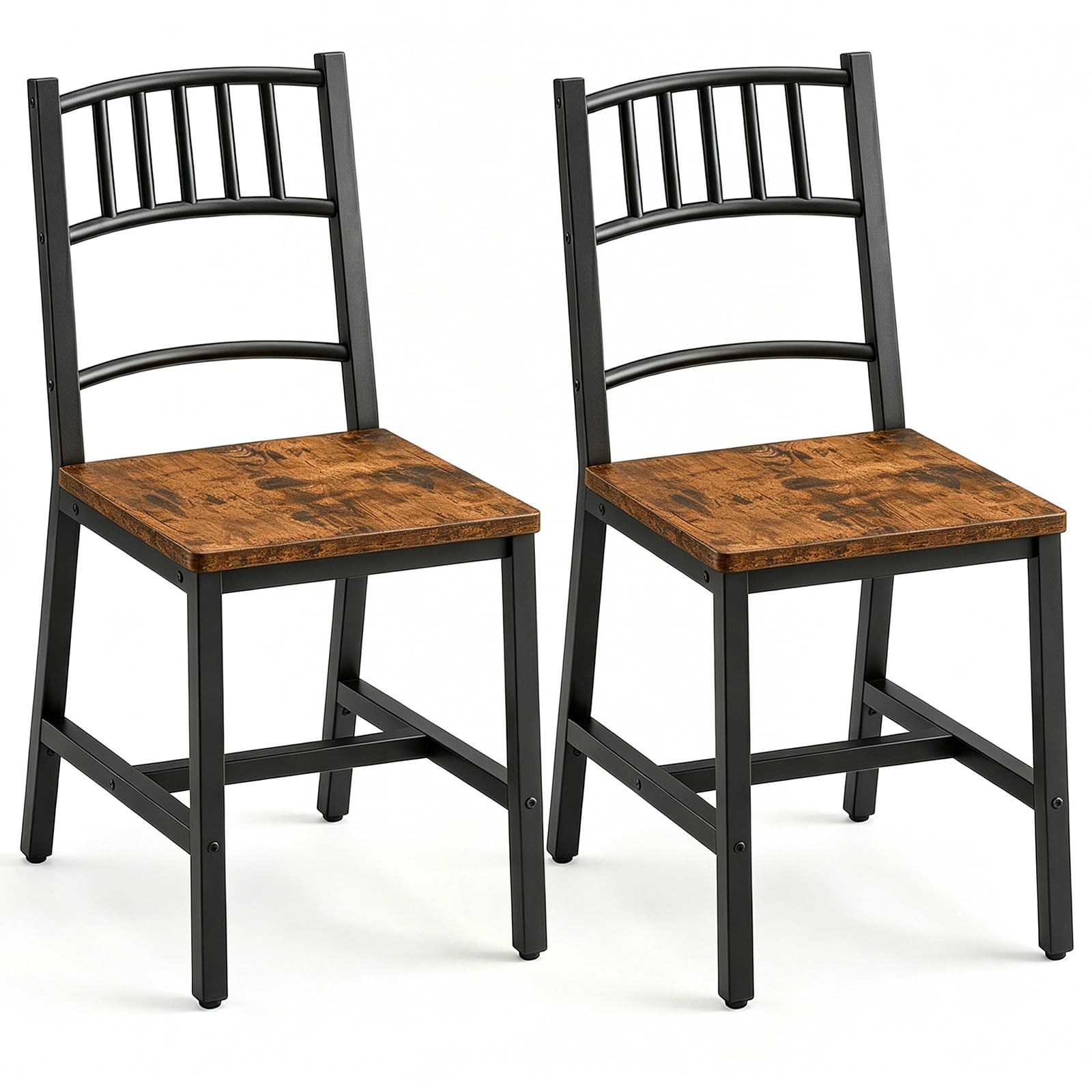 HOOBRO Dining Chairs Set of 2, Wooden Kitchen Chairs with Metal Frame, Industrial Dining Chairs with Back, Easy to Assemble, Farmhouse Dining Chairs for Living Room, Rustic Brown and Black BF39CD01