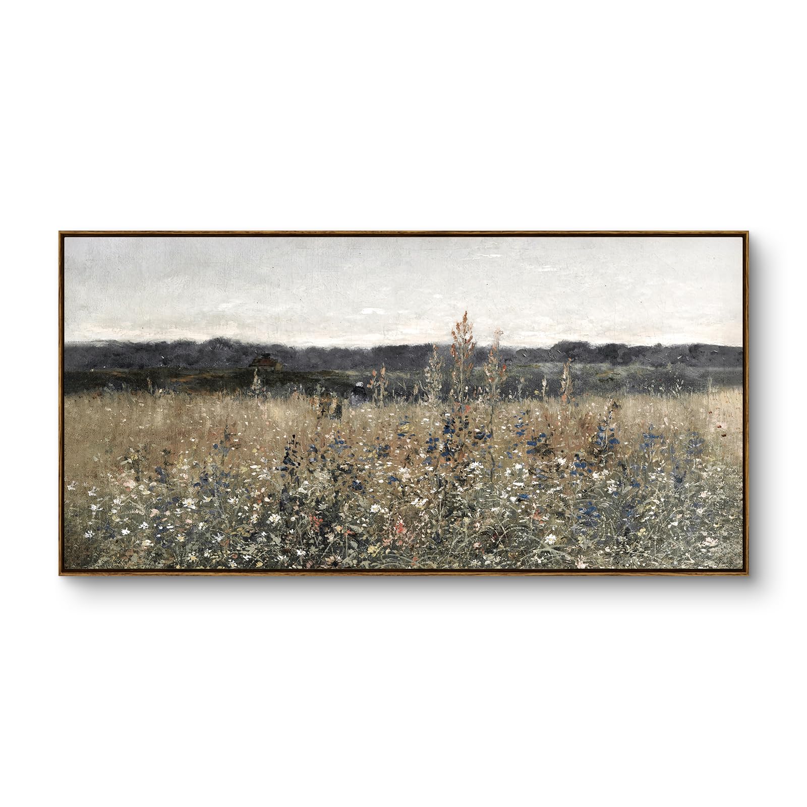 InSimSea Extra Large Framed Vintage Wall Art, Living Room Country Farmhouse Decor, Wilderness Landscape Paintings, Canvas Prints, Retro Farm Long Picture for Bedroom Above of Bed,24x48inch