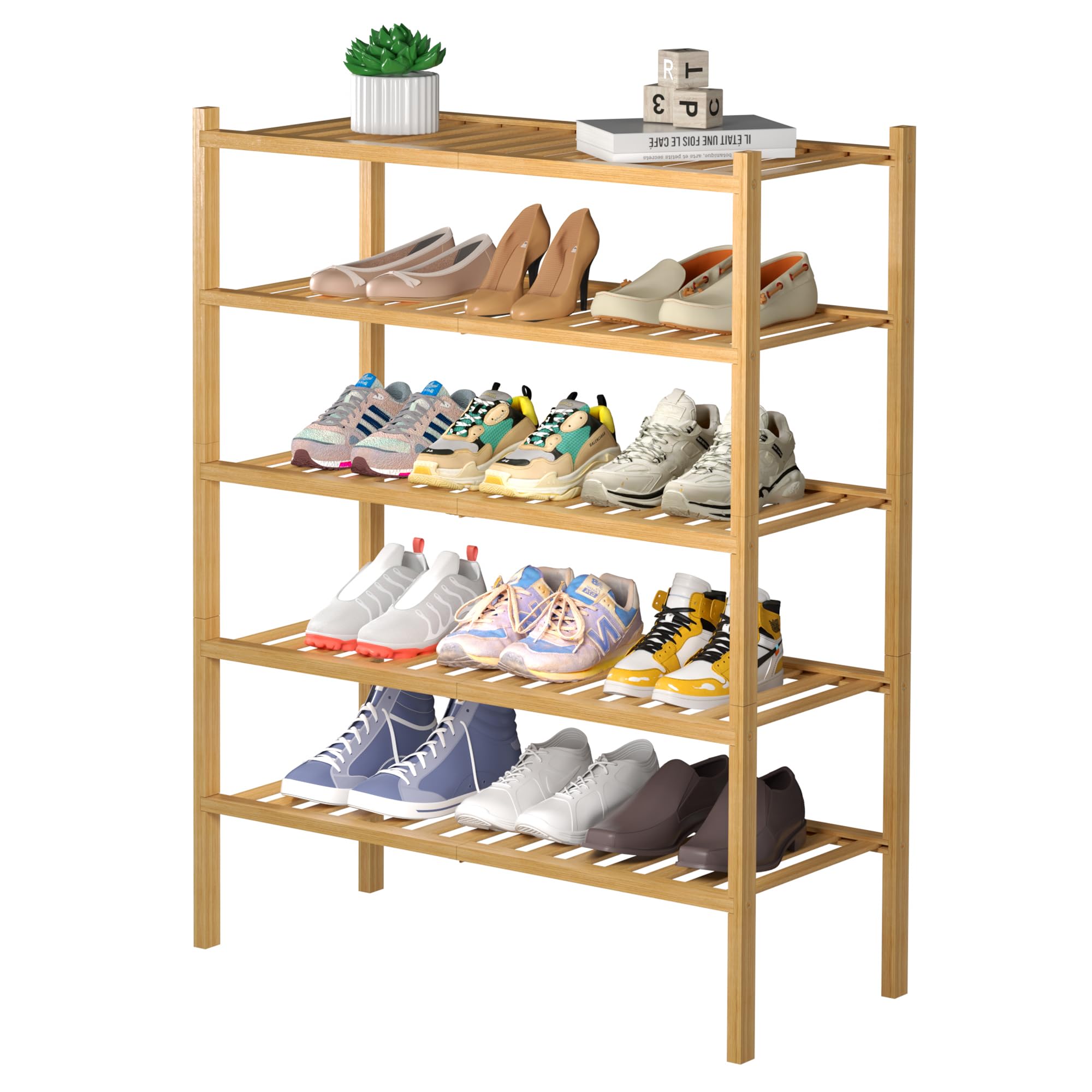 ROMGUAR CRAFT 3 Tier Bamboo Shoe Rack for Closet Free Standing Wood Shoe Shelf Storage Organizer for Entryway Small Space Stackable 27"x11"x20" (Natural)