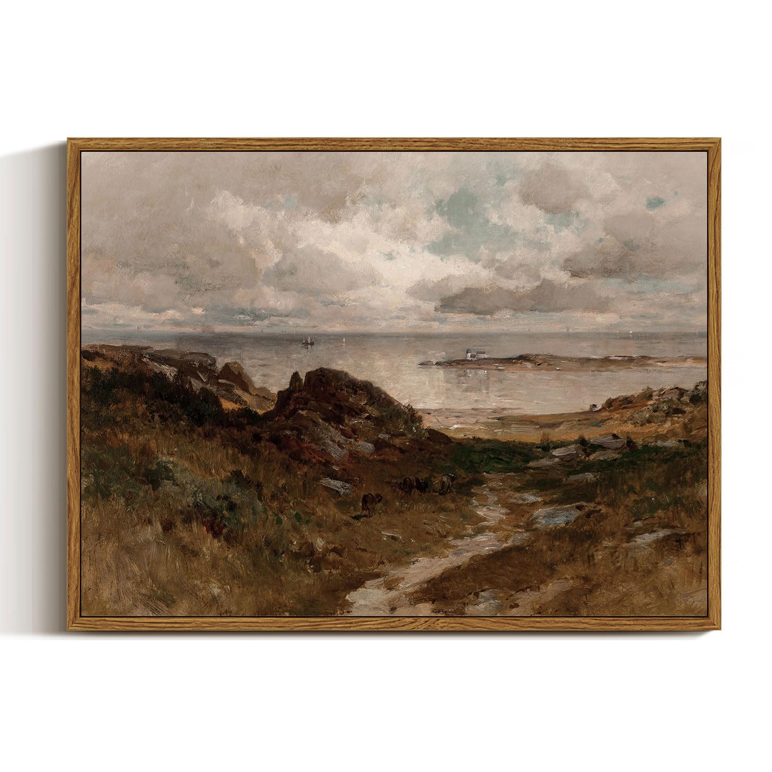 InSimSea Framed Canvas Wall Art Vintage Decor, Landscape Wall Art, Meadow with Flowers Art, Modern Farmhouse Decor, Cottagecore Bedroom Bathroom Office Decorations, 24"x36"