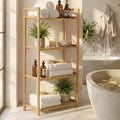 Bamboo Bathroom Shelf Organizer, 4 Tier Wooden Bathroom Rack with Adjustable Shelves, Free Standing Shelving Unit Open Bookcase Plant Shelf Indoor, 39" Storage Shelves for Kitchen Living Room