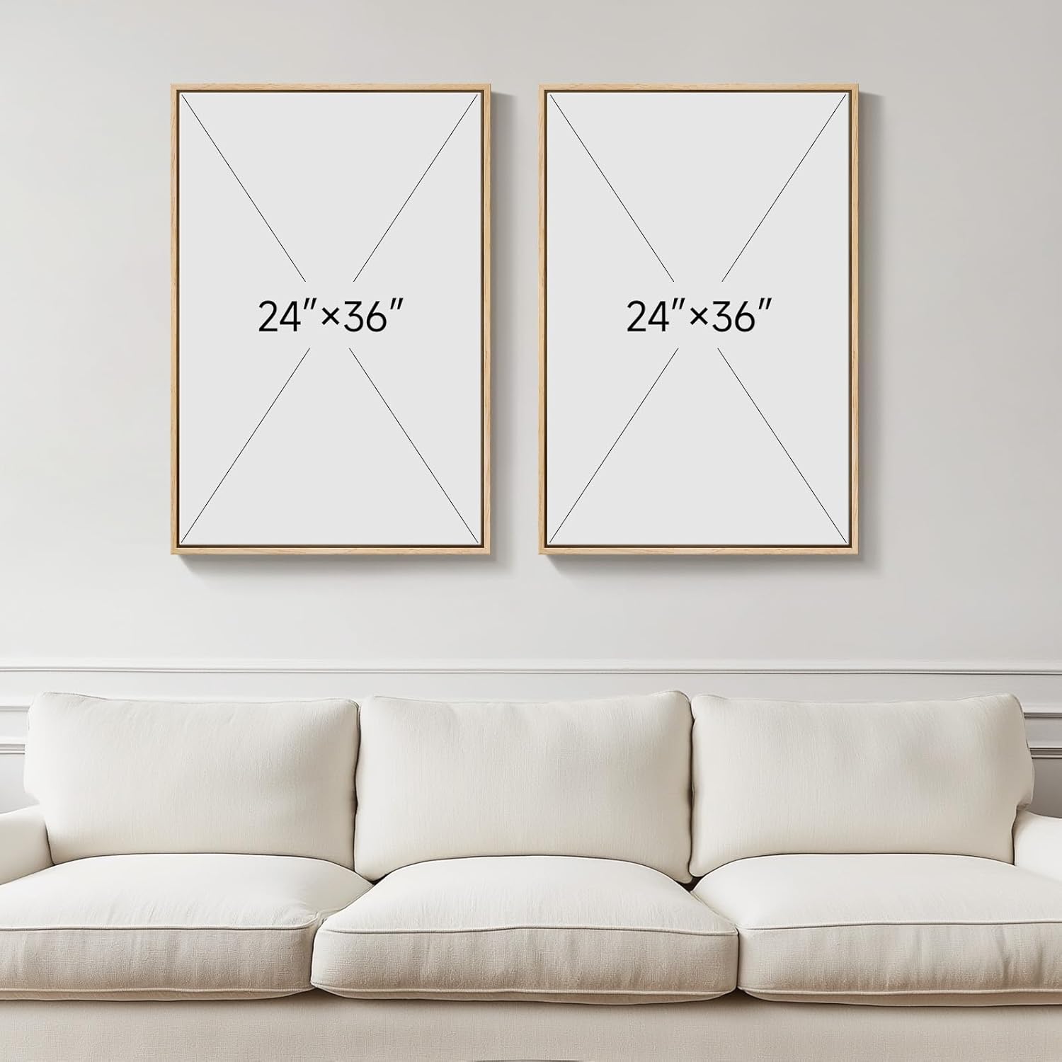 Framed Sage Green Abstract Wall Art for Living Room, Large Set of 2 Abstract Landscape Canvas Artwork for Walls, Minimalist Painting Print for Bedroom Dining Room Office Hallway Wall Decor, 24x36 Inch