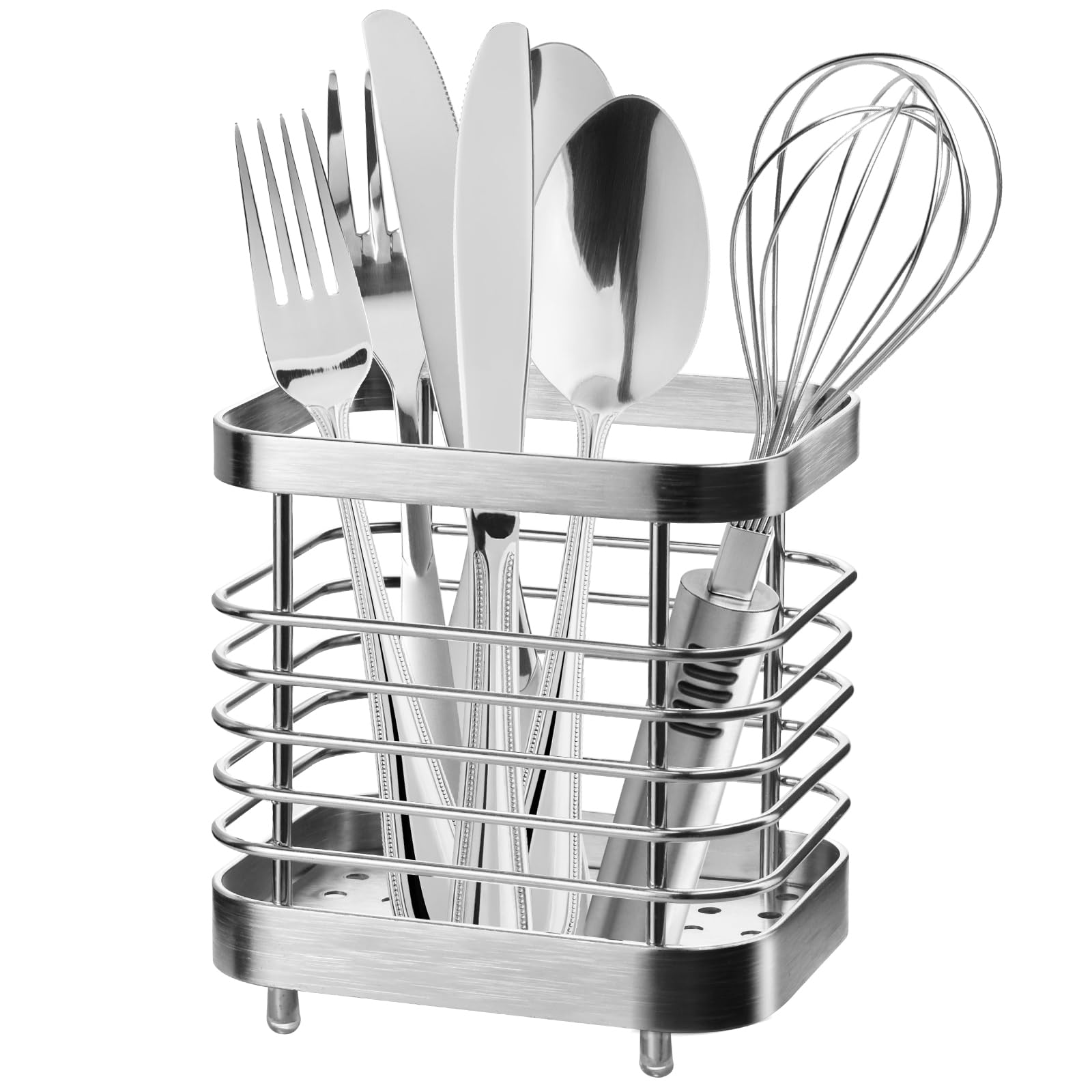 Utensil Holder, Stainless Steel Utensil Drying Rack for Kitchen Counter, Silverware Cutlery Flatware Holder Forks, Knives, Spoons, Chopsticks Organizer (Silver)