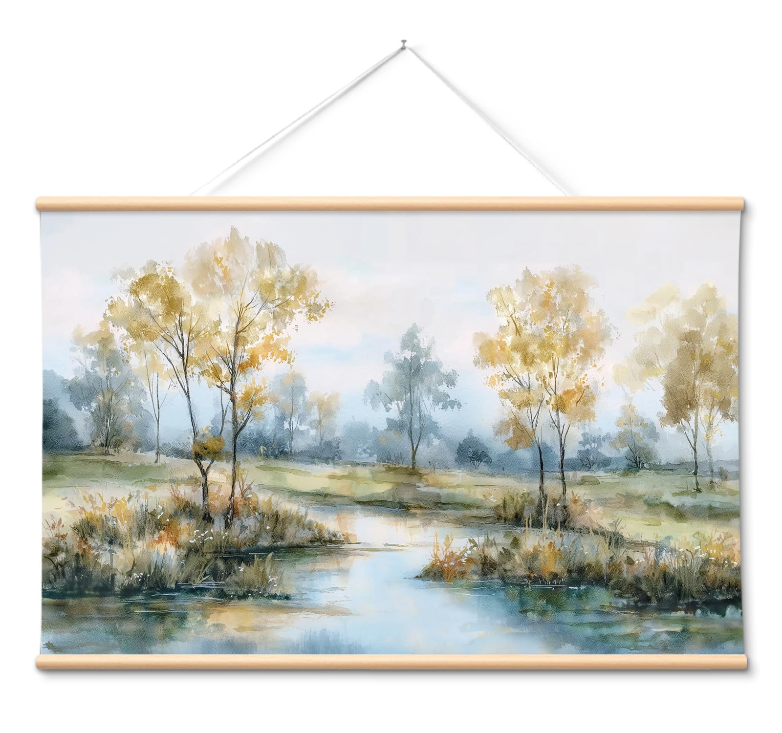 VIYYIEA Extra Large Size Canvas Wall Art, 36x54 Vintage Scroll Hanging Landscape Print, Rustic Watercolor Countryside Scene Wall Décor for Living Room, Bedroom, or Farmhouse