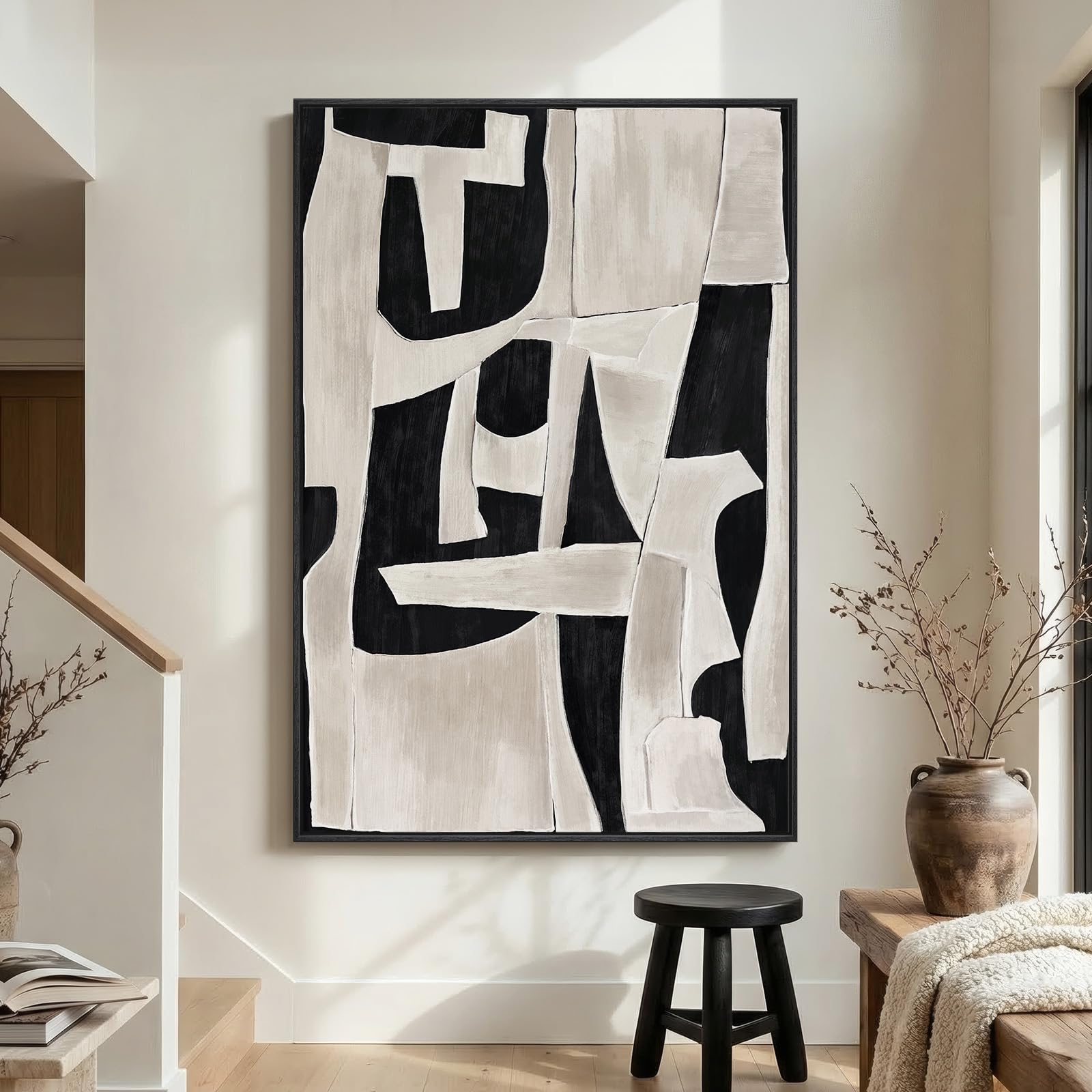Large Framed Rustic Canvas Wall Art for Living Room, Brown Modern Abstract Landscape Prints Paintings Artwork for Walls, Horizontal Nature Pictures Wall Decor for Bedroom, Office, Farmhouse 30x60 In