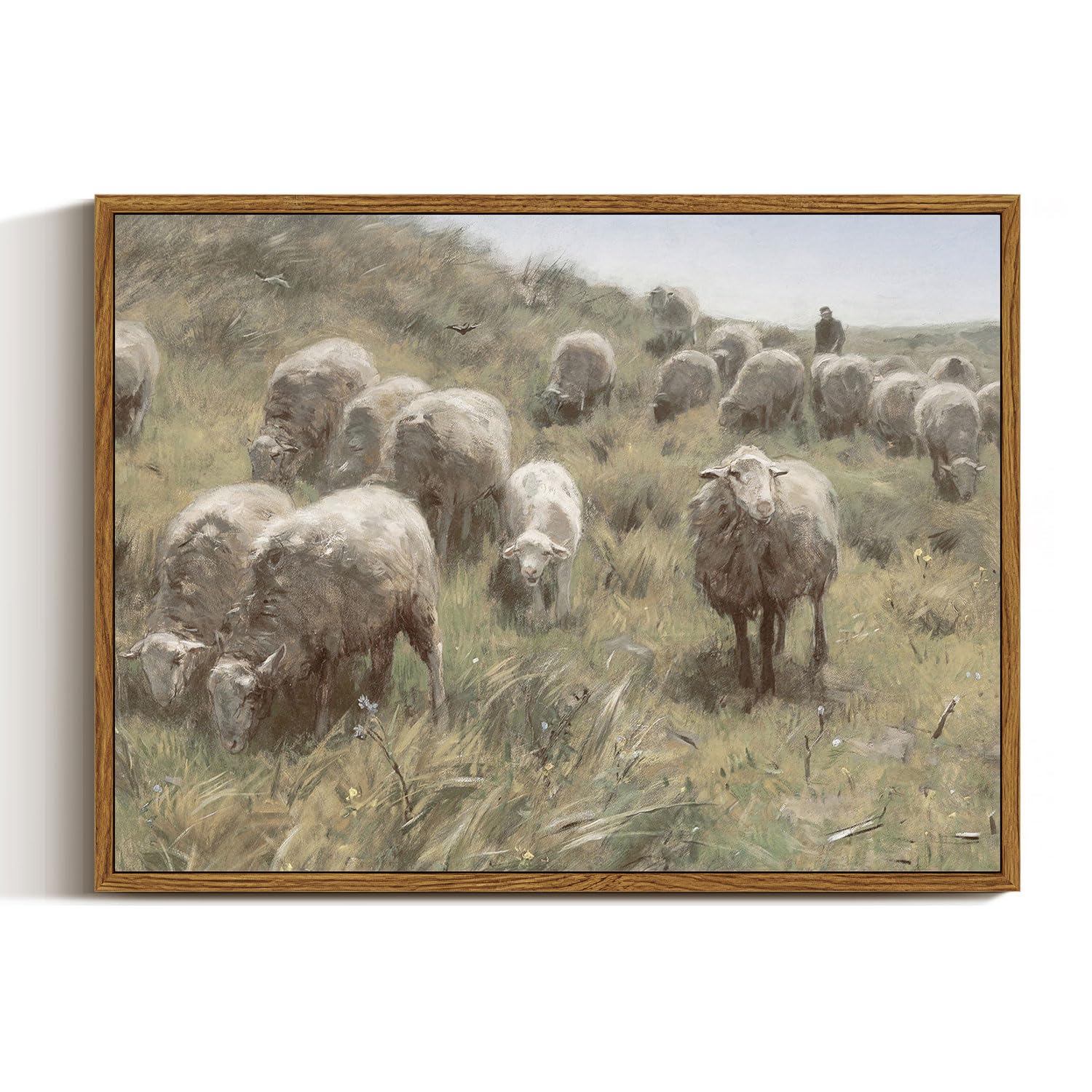 InSimSea Framed Canvas Wall Art Vintage Decor, Landscape Wall Art, Meadow with Flowers Art, Modern Farmhouse Decor, Cottagecore Bedroom Bathroom Office Decorations, 24"x36"