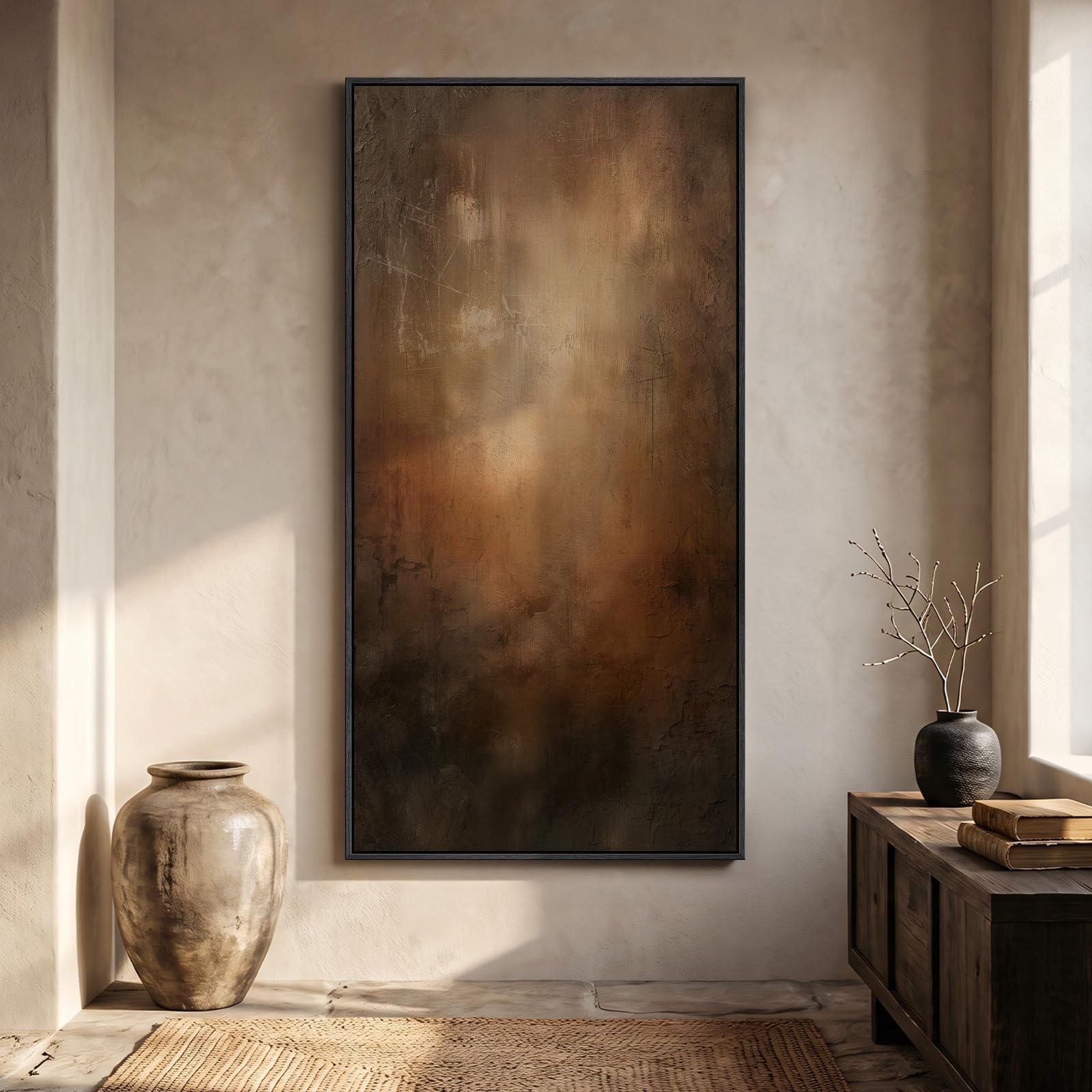 Large Framed Rustic Canvas Wall Art for Living Room, Brown Modern Abstract Landscape Prints Paintings Artwork for Walls, Horizontal Nature Pictures Wall Decor for Bedroom, Office, Farmhouse 30x60 In