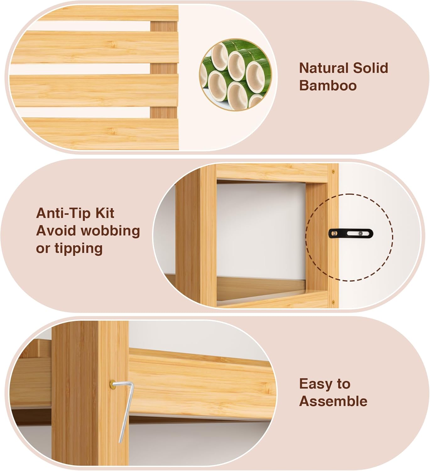 VASMIA 6-Tier Bamboo Shelf,Bamboo Storage Shelving Unit,Tall Bookcase with Adjustable Shelves,Multipurpose Storage Display Shelf for Bathroom, Living
