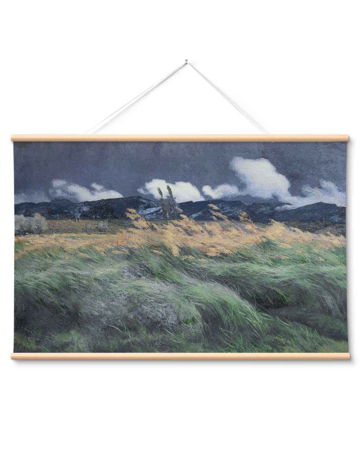 VIYYIEA Extra Large Size Canvas Wall Art, 36x54 Vintage Scroll Hanging Landscape Print, Rustic Watercolor Countryside Scene Wall Décor for Living Room, Bedroom, or Farmhouse