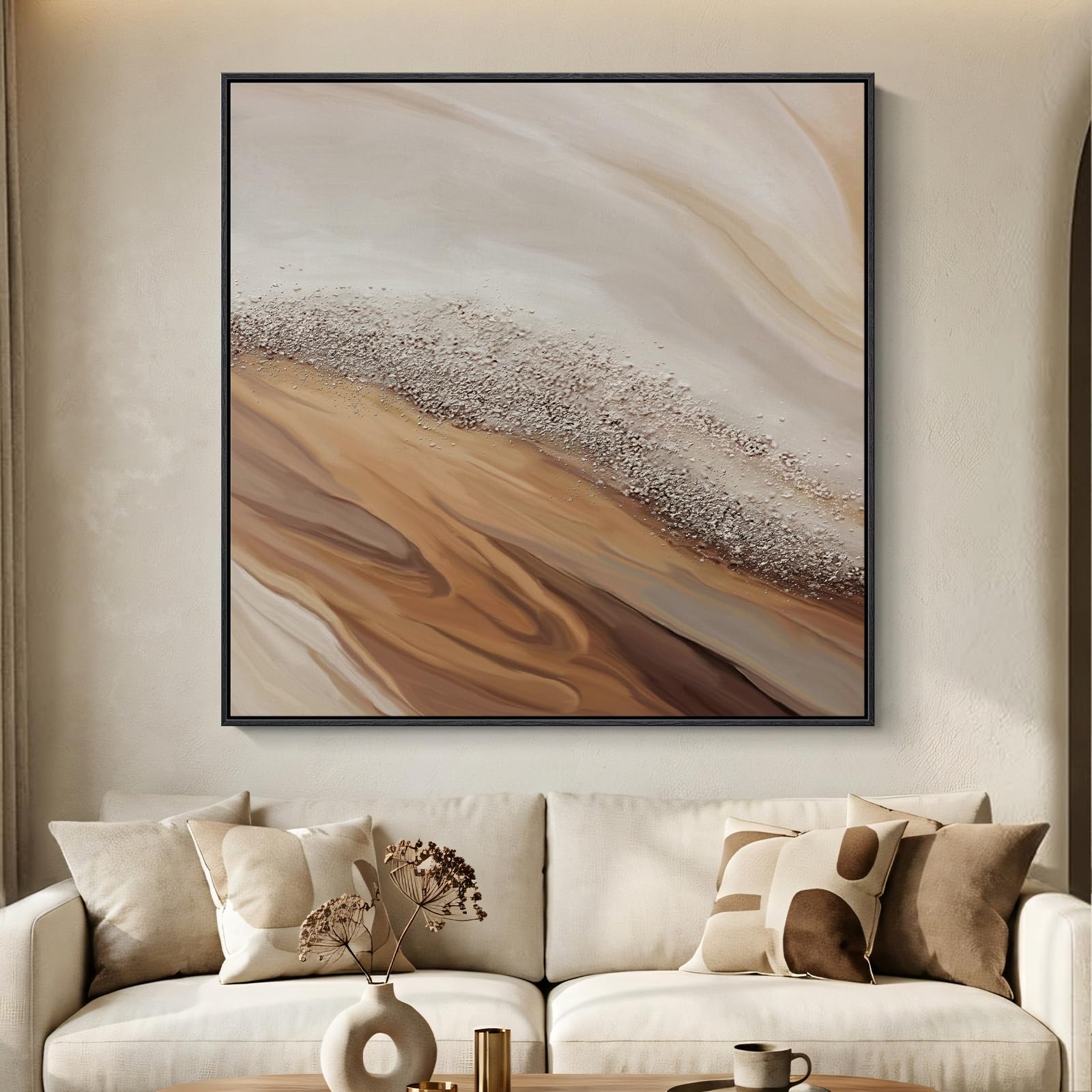 Large Framed Rustic Canvas Wall Art for Living Room, Brown Modern Abstract Landscape Prints Paintings Artwork for Walls, Horizontal Nature Pictures Wall Decor for Bedroom, Office, Farmhouse 30x60 In