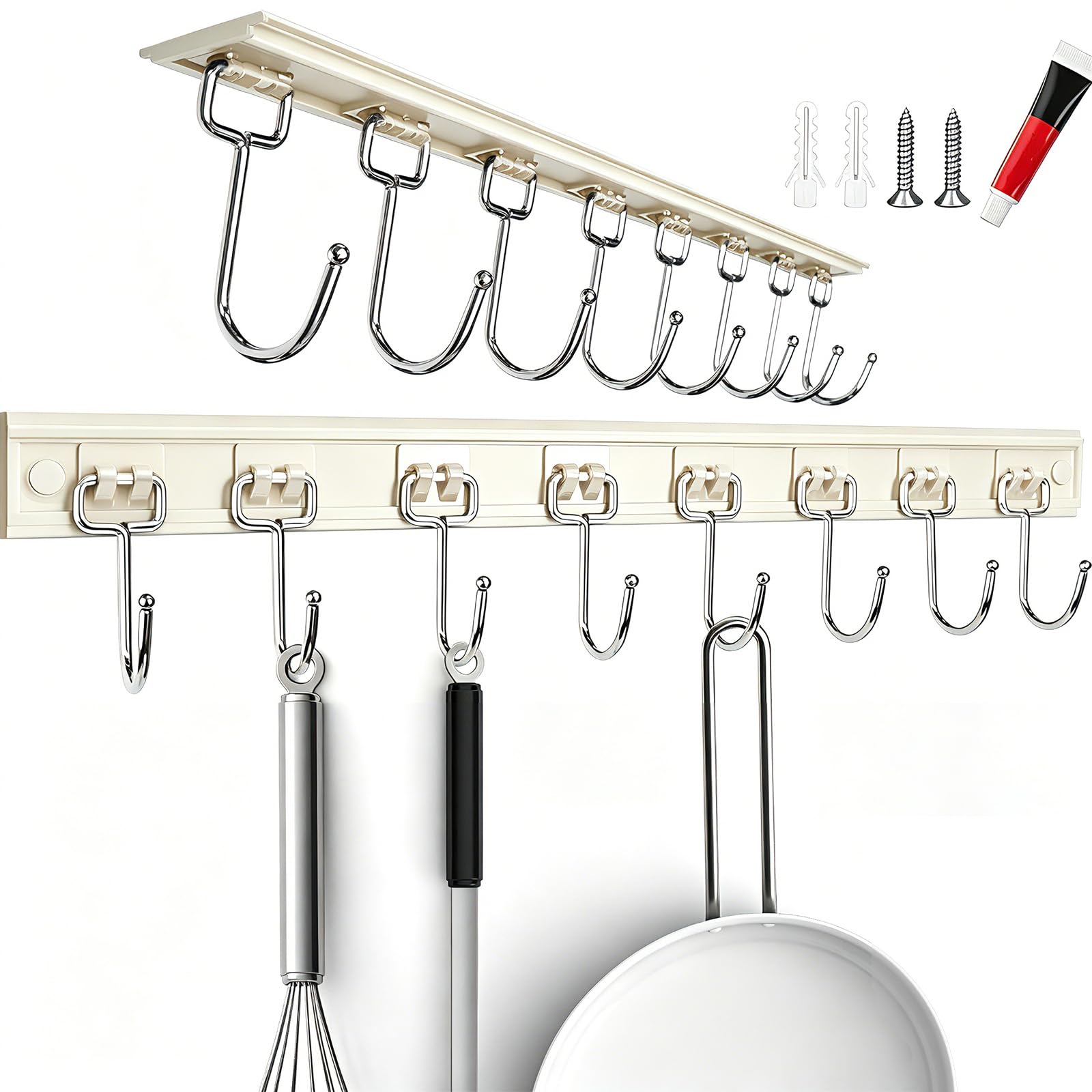 Cociat 2PCS Utensil Racks with 8 Hooks 17 Inch Kitchen Utensil Holders Hanging Utensil Rack Multifunctional (17 inch)