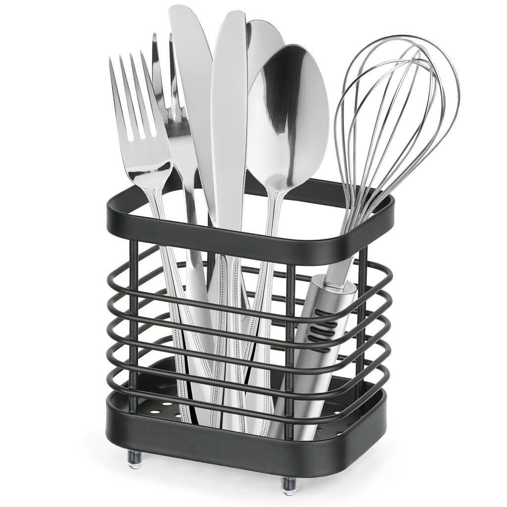 Utensil Holder, Stainless Steel Utensil Drying Rack for Kitchen Counter, Silverware Cutlery Flatware Holder Forks, Knives, Spoons, Chopsticks Organizer (Silver)