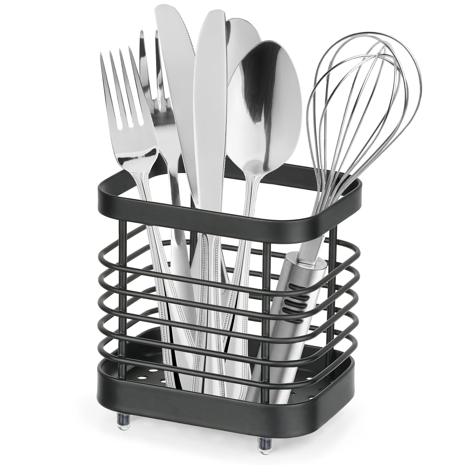Utensil Holder, Stainless Steel Utensil Drying Rack for Kitchen Counter, Silverware Cutlery Flatware Holder Forks, Knives, Spoons, Chopsticks Organizer (Silver)
