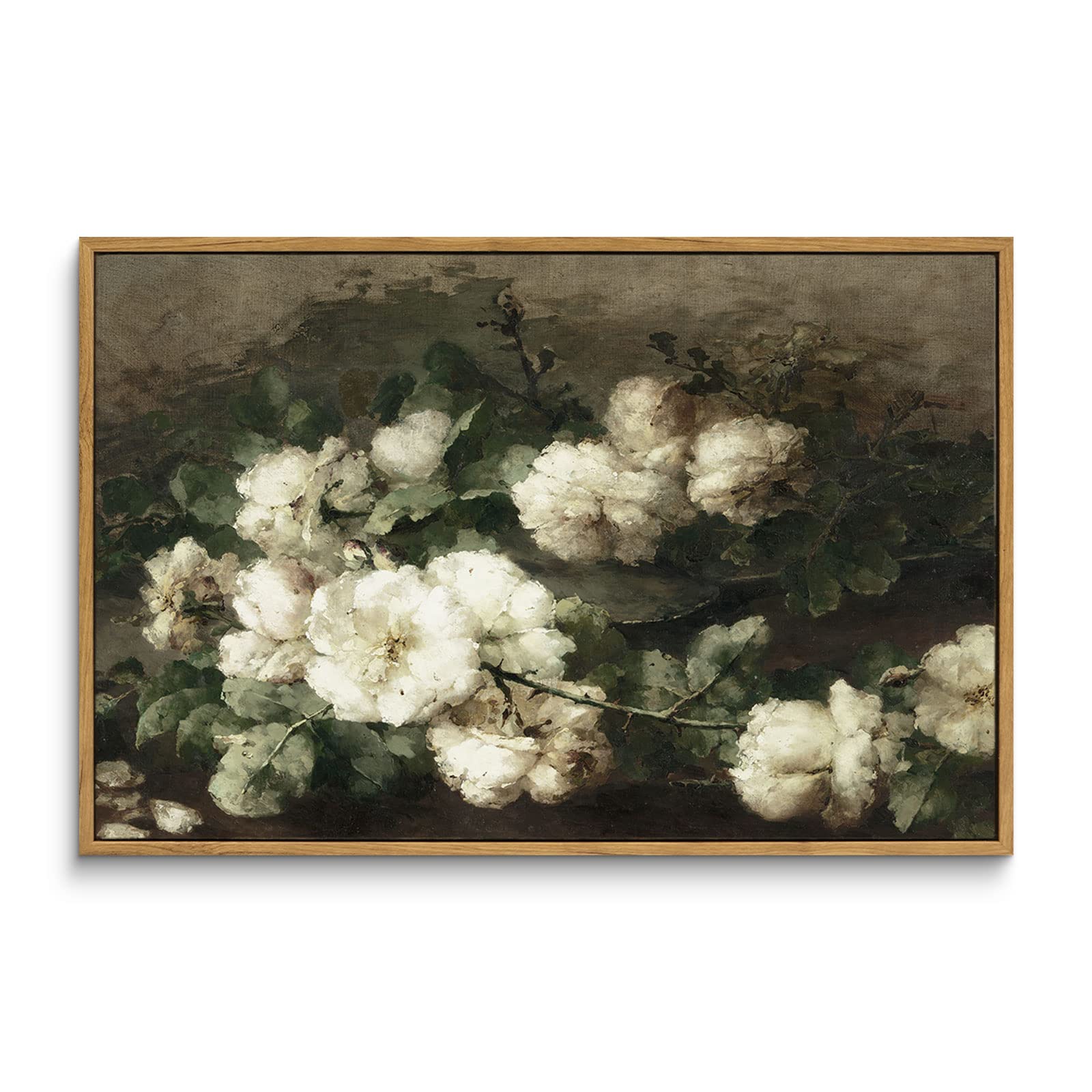 InSimSea Framed Canvas Wall Art Vintage Decor, Landscape Wall Art, Meadow with Flowers Art, Modern Farmhouse Decor, Cottagecore Bedroom Bathroom Office Decorations, 24"x36"