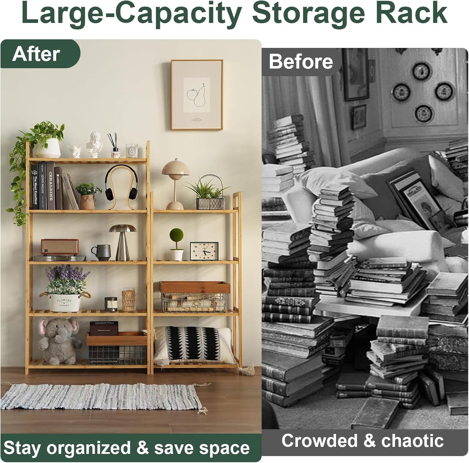 Bamboo Bathroom Shelf Organizer, 4 Tier Wooden Bathroom Rack with Adjustable Shelves, Free Standing Shelving Unit Open Bookcase Plant Shelf Indoor, 39" Storage Shelves for Kitchen Living Room