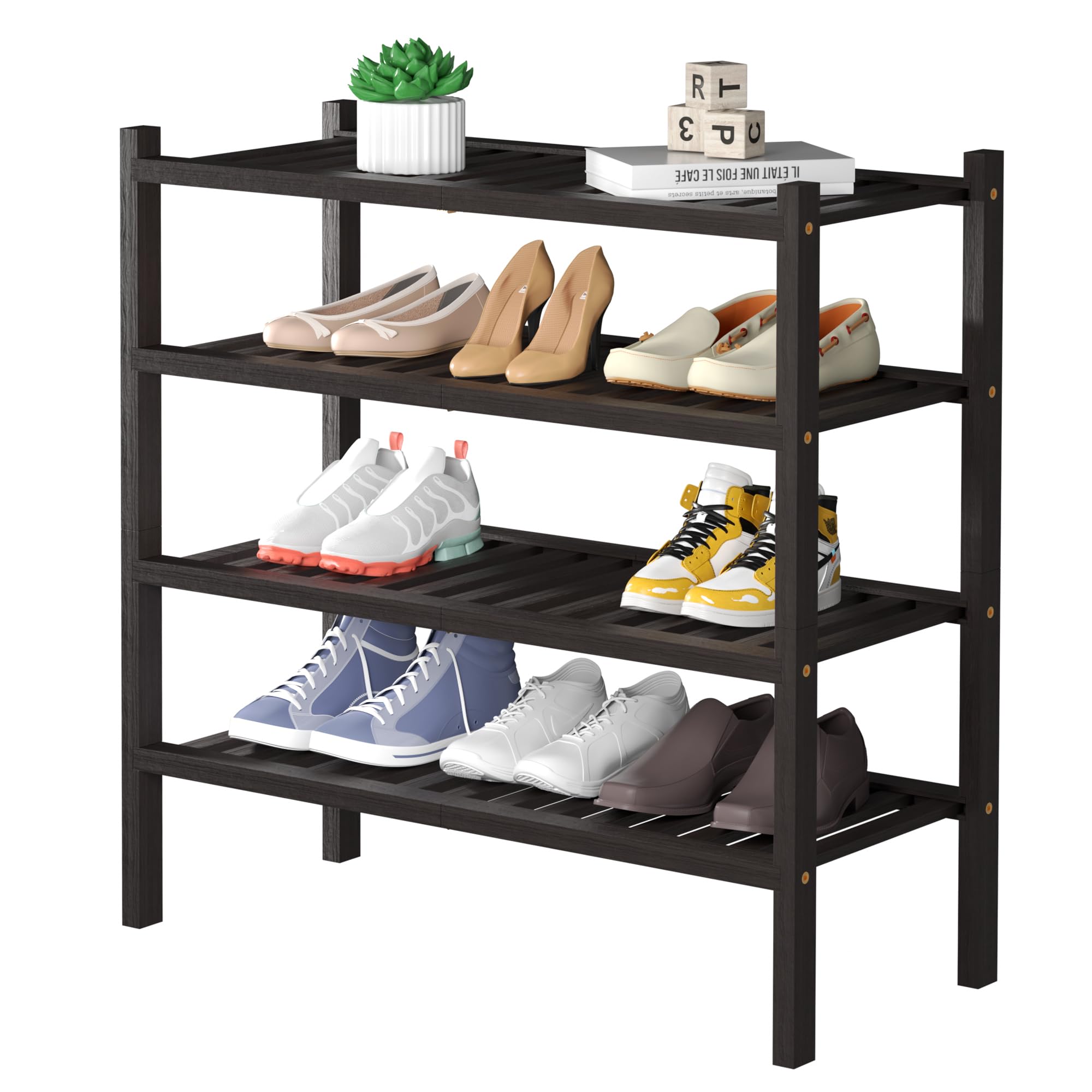 ROMGUAR CRAFT 3 Tier Bamboo Shoe Rack for Closet Free Standing Wood Shoe Shelf Storage Organizer for Entryway Small Space Stackable 27"x11"x20" (Natural)