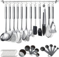 Berglander Kitchen Utensils Set 38 Pieces, Stainless Steel Cooking Utensils Set, Kitchen Gadgets Cookware, Kitchen Tool Set with Utensil Holder Rack And Hooks For Hanging Dishwasher Safe