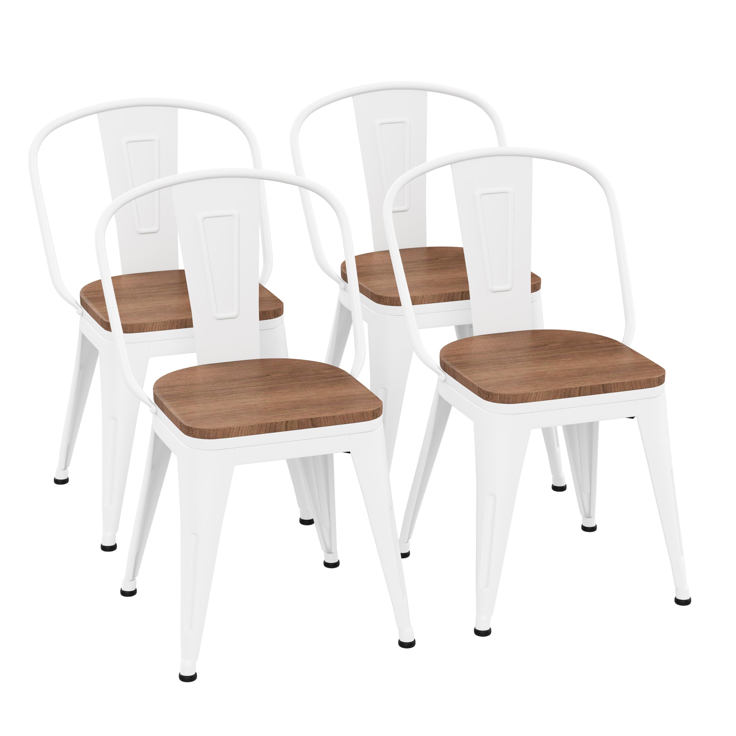 18 Inch Metal Dining Chairs,Arlunar Farmhouse Chairs Set of 4 White Dining Room Chairs Stackable with Back and Wooden Seat bar stools