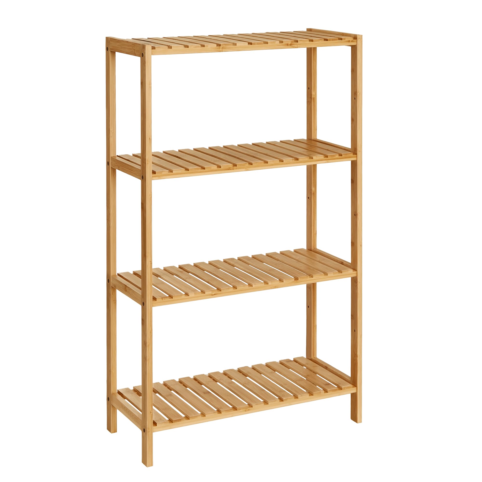 SONGMICS 4-Tier Bamboo Shelf, Narrow Bathroom Shelf, Standing Towel Rack, Corner Rack, for Kitchen, Living Room, Bedroom, Entryway, Bathroom, Natural UBCB54Y
