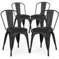 COSTWAY Metal Dining Chairs Set of 4, 18.5 Inch Stackable Industrial Kitchen Tolix Side Chairs with PU Leather Cushions, Detachable High Back for Dining Room, Cafe, Restaurant, Bistro (Black)