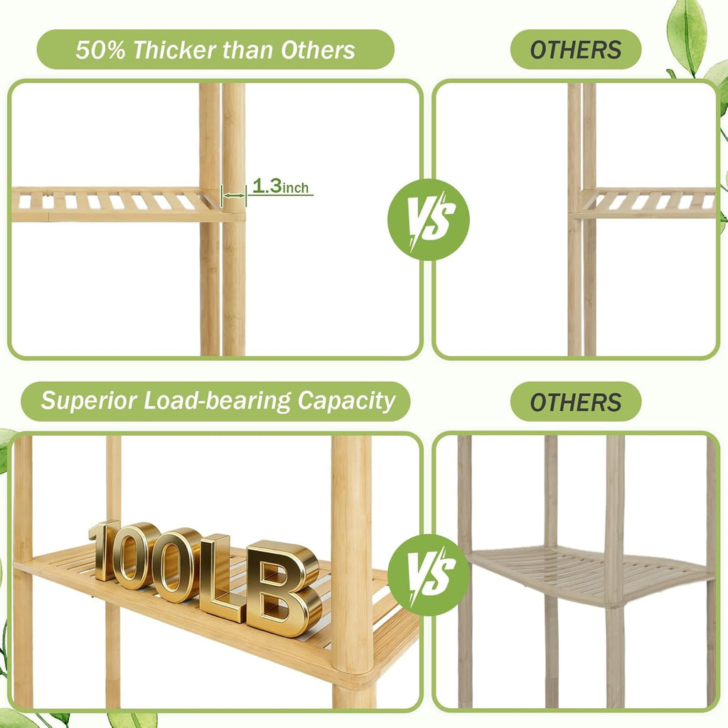 WANGMUXIA 2-Tier Bamboo Over the Toilet Storage Shelf, Bathroom Organizer Shelf with Wall Anchor, 50% Thicker Heavy-Duty Structural Design,Freestanding Space Saving Organizer for Bathroom