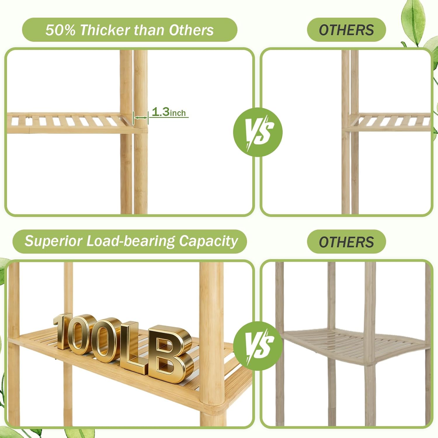 WANGMUXIA 2-Tier Bamboo Over the Toilet Storage Shelf, Bathroom Organizer Shelf with Wall Anchor, 50% Thicker Heavy-Duty Structural Design,Freestanding Space Saving Organizer for Bathroom