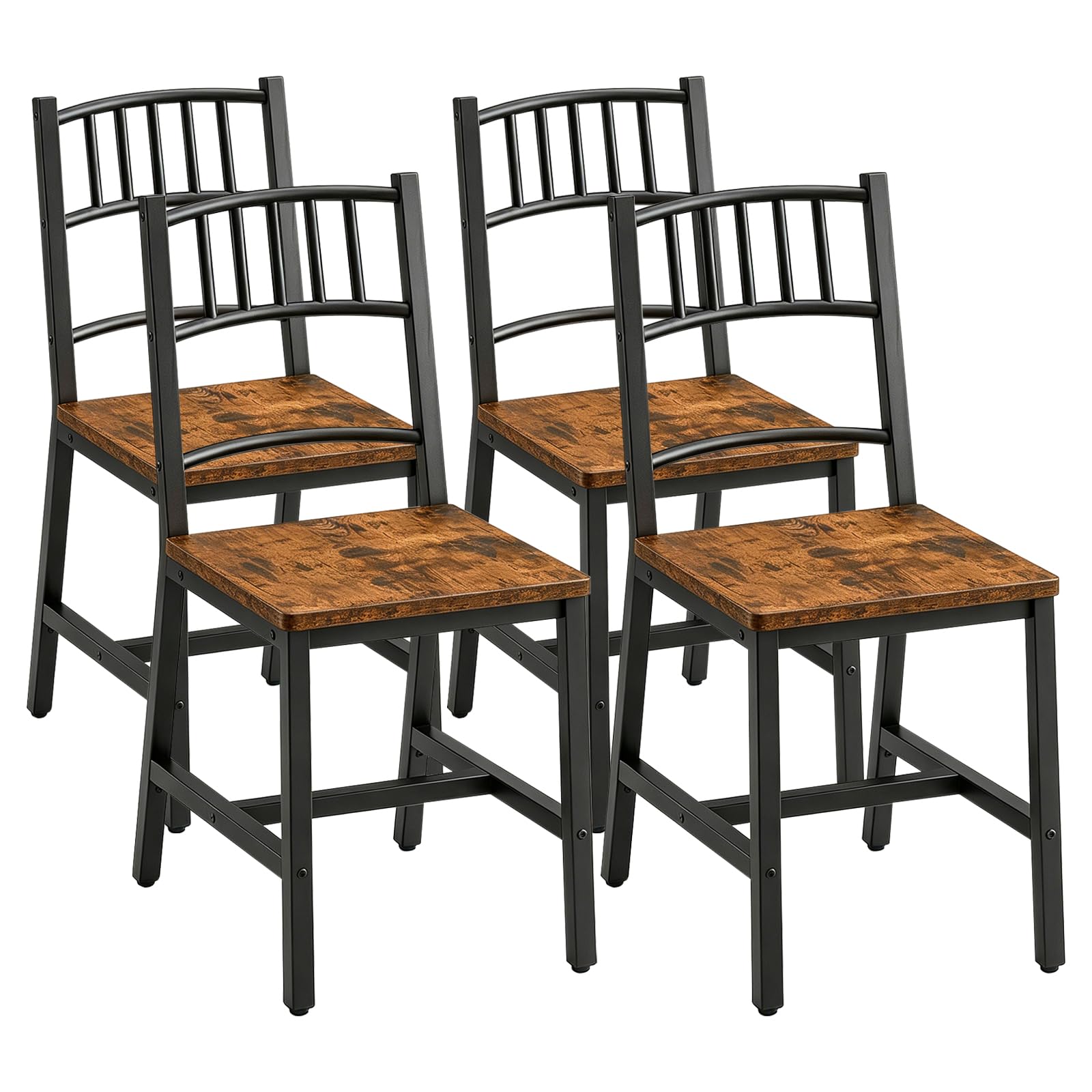 HOOBRO Dining Chairs Set of 2, Wooden Kitchen Chairs with Metal Frame, Industrial Dining Chairs with Back, Easy to Assemble, Farmhouse Dining Chairs for Living Room, Rustic Brown and Black BF39CD01