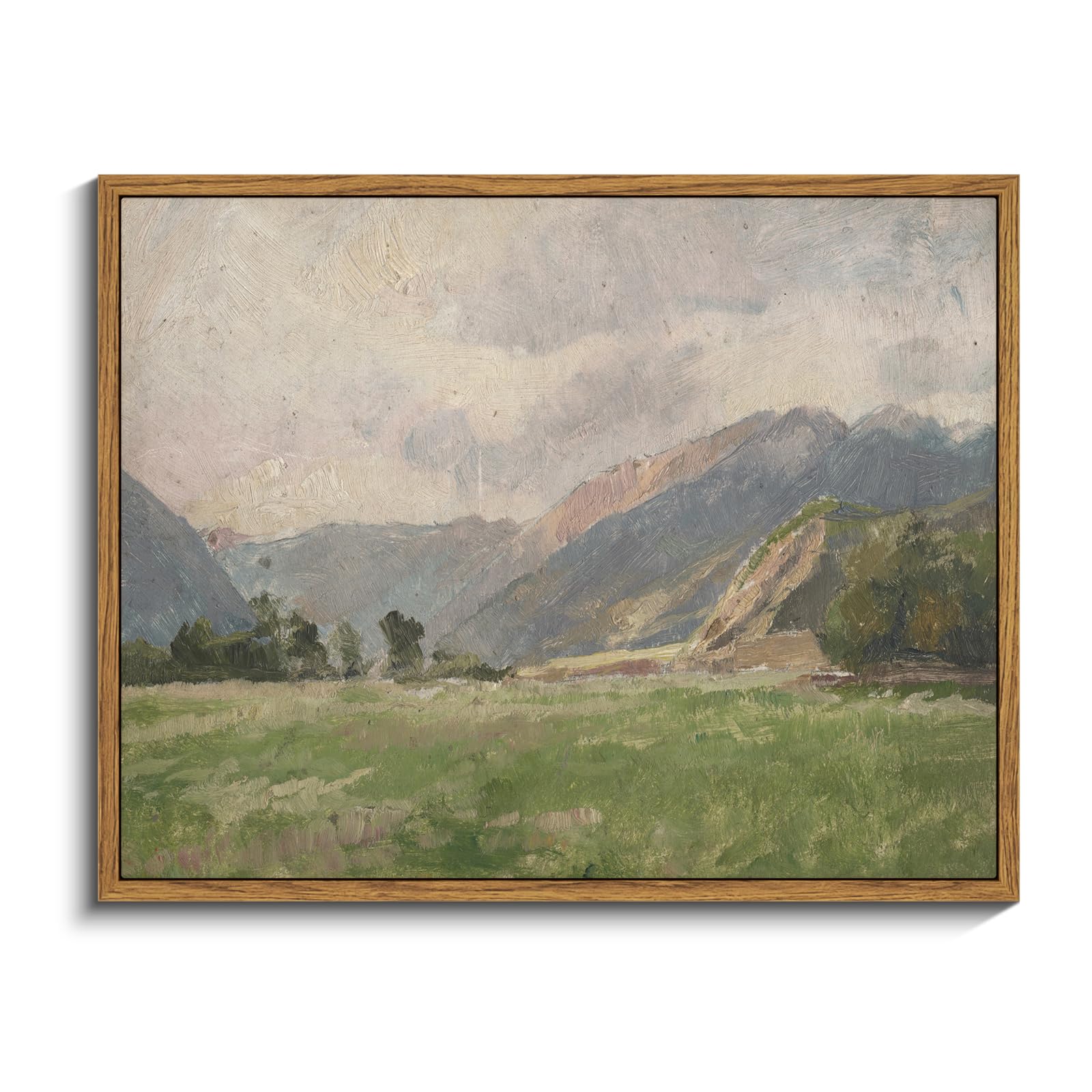 InSimSea Framed Canvas Wall Art Vintage Decor, Landscape Wall Art, Meadow with Flowers Art, Modern Farmhouse Decor, Cottagecore Bedroom Bathroom Office Decorations, 24"x36"