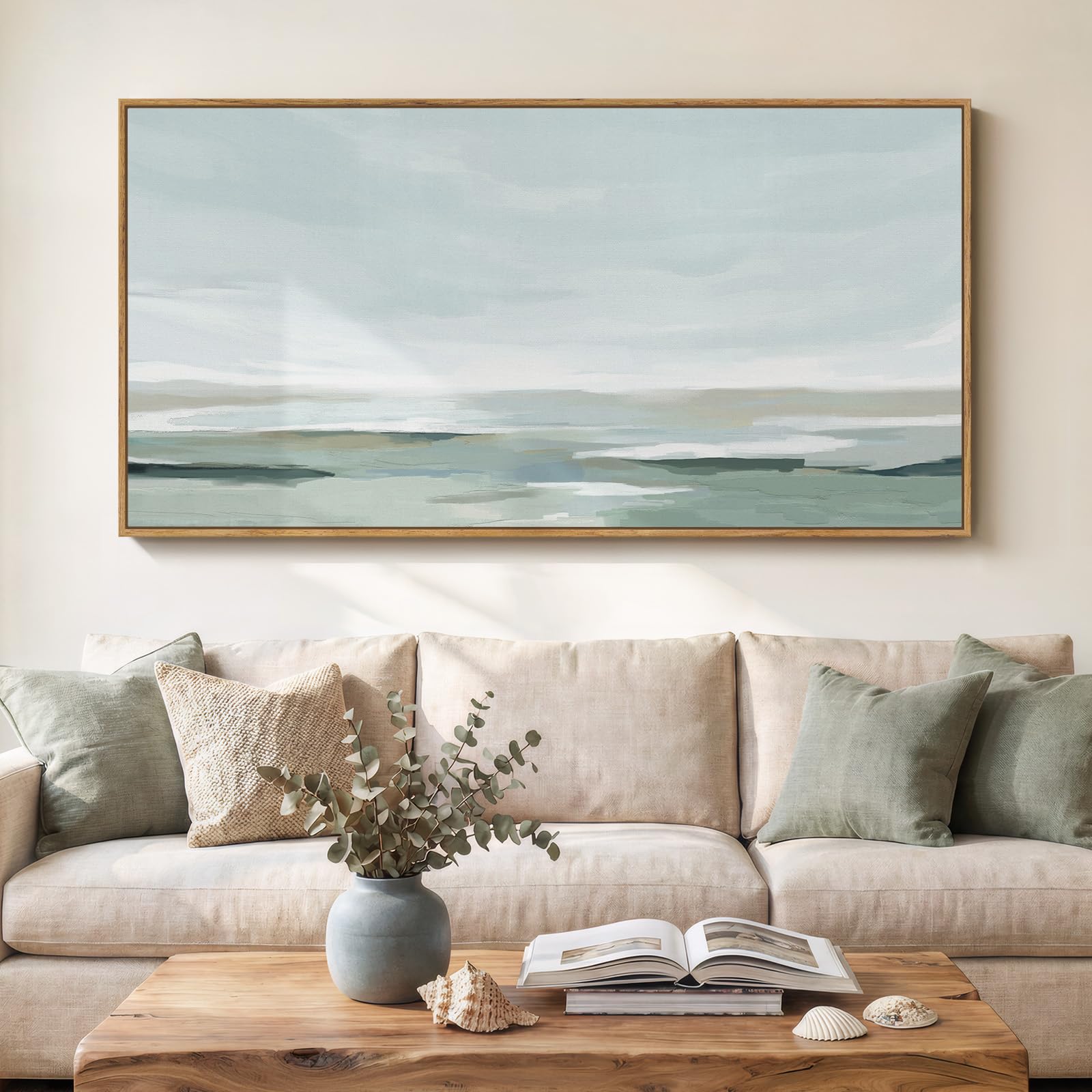 Large Framed Rustic Canvas Wall Art for Living Room, Brown Modern Abstract Landscape Prints Paintings Artwork for Walls, Horizontal Nature Pictures Wall Decor for Bedroom, Office, Farmhouse 30x60 In