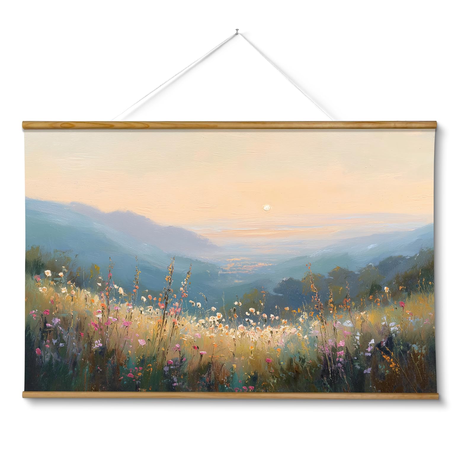 VIYYIEA Extra Large Size Canvas Wall Art, 36x54 Vintage Scroll Hanging Landscape Print, Rustic Watercolor Countryside Scene Wall Décor for Living Room, Bedroom, or Farmhouse