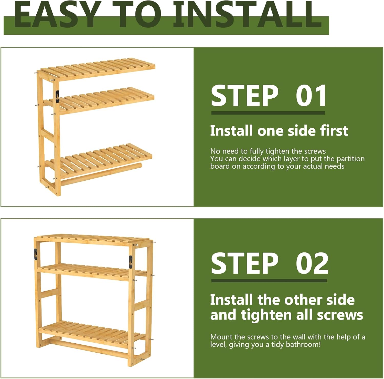 Galood Over The Toilet Storage Bathroom Shelves Wall Mounted 3 Tier Space Saver Corner Shelf Organizer Bamboo Towel Rack Toilet Paper Cabinet with Hanging Rod Yellow