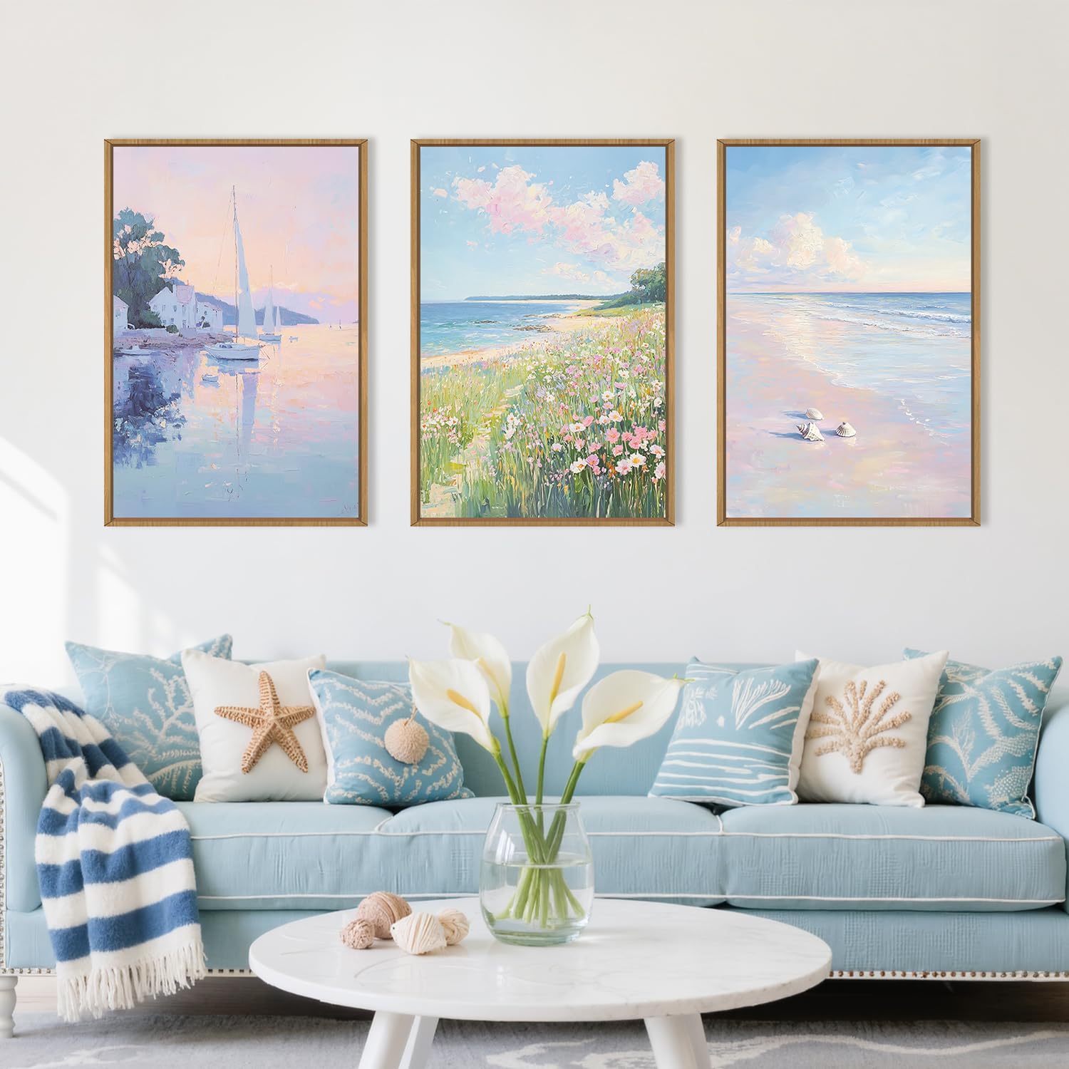 Abstract Natural Landscape Framed Canvas Wall Art Set, Watercolor Tan Green Beige Wall Decor, Minimalist Neutral Modern Scenery Artwork for Living Room, Bedroom,Farmhouse- 40"x20"x1