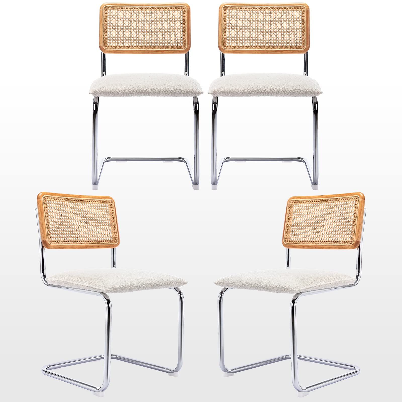 Zesthouse Natural Rattan Dining Chairs Set of 2, Olive Green Modern Kitchen Chairs with Solid Wood Back & Chrome Base, Mid Century Breuer Design Inspired, Upholstered Velvet Fabric