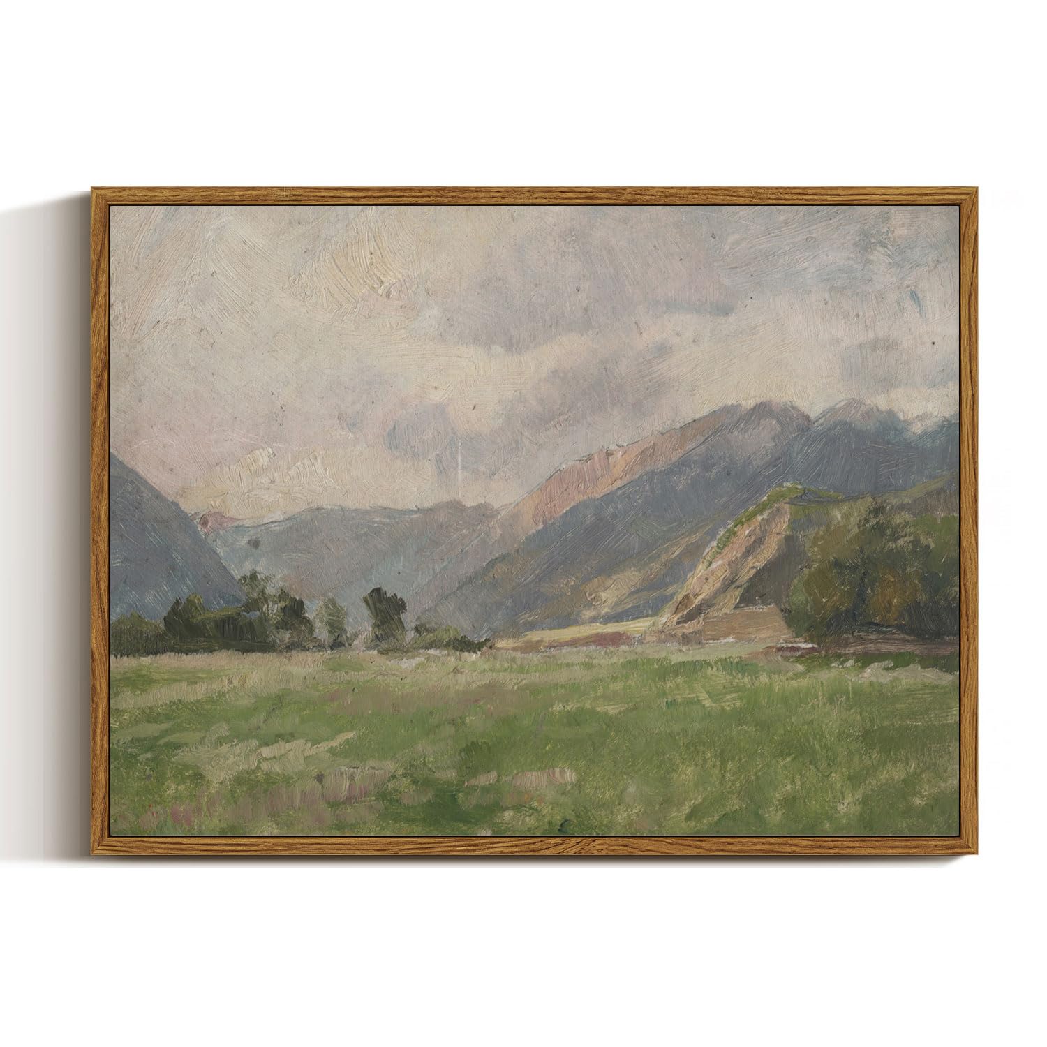 InSimSea Framed Canvas Wall Art Vintage Decor, Landscape Wall Art, Meadow with Flowers Art, Modern Farmhouse Decor, Cottagecore Bedroom Bathroom Office Decorations, 24"x36"
