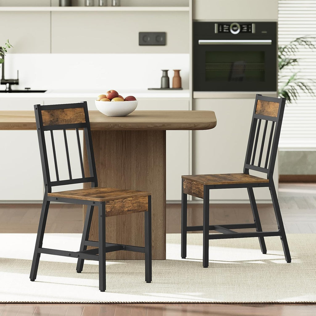 YATINEY Dining Chairs Set of 2, Industrial Kitchen Chairs with Metal Frame, Slanted Back, Wooden Dining Chair Set, for Kitchen, Living Room, Rustic Brown and Black CY03L2BR