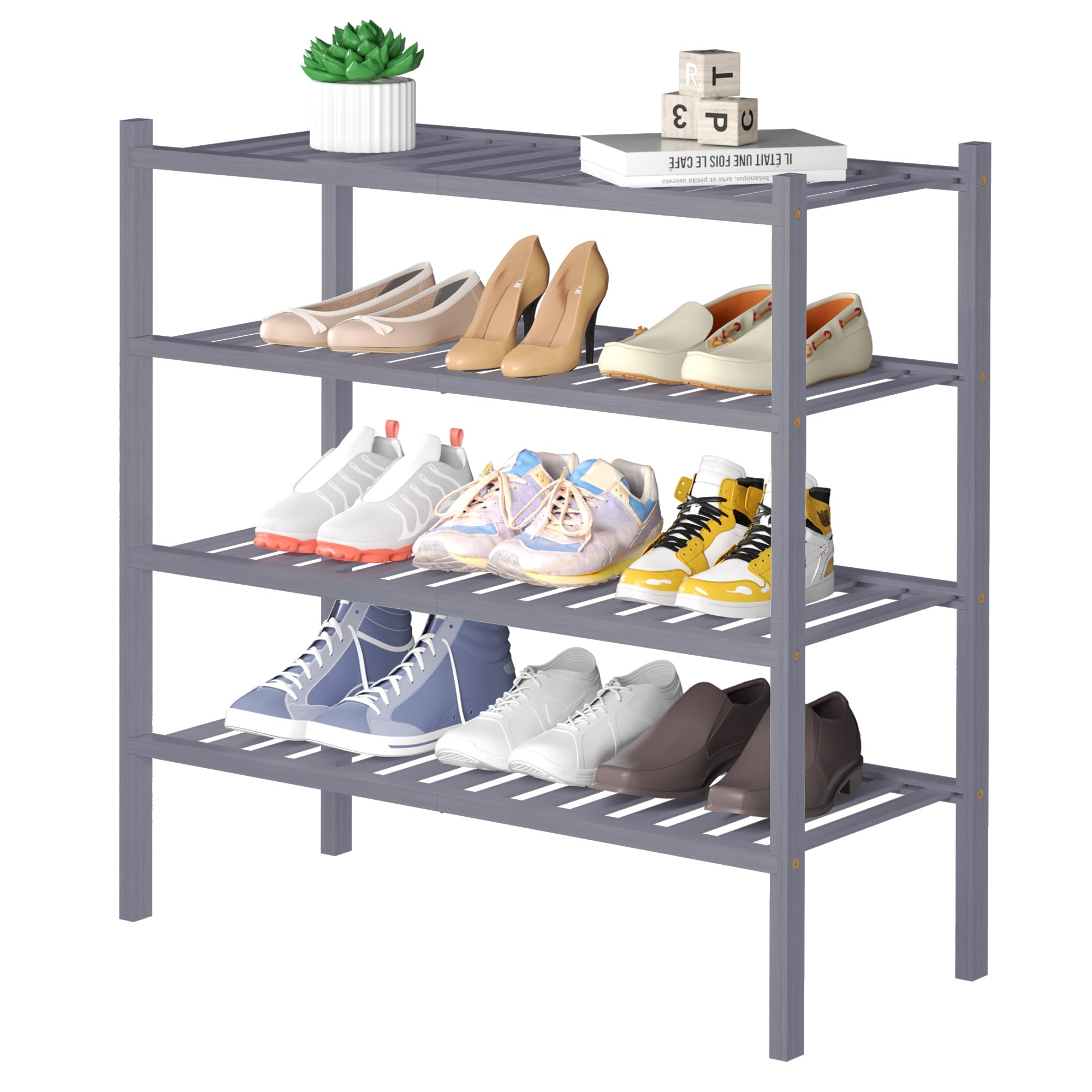 ROMGUAR CRAFT 3 Tier Bamboo Shoe Rack for Closet Free Standing Wood Shoe Shelf Storage Organizer for Entryway Small Space Stackable 27"x11"x20" (Natural)