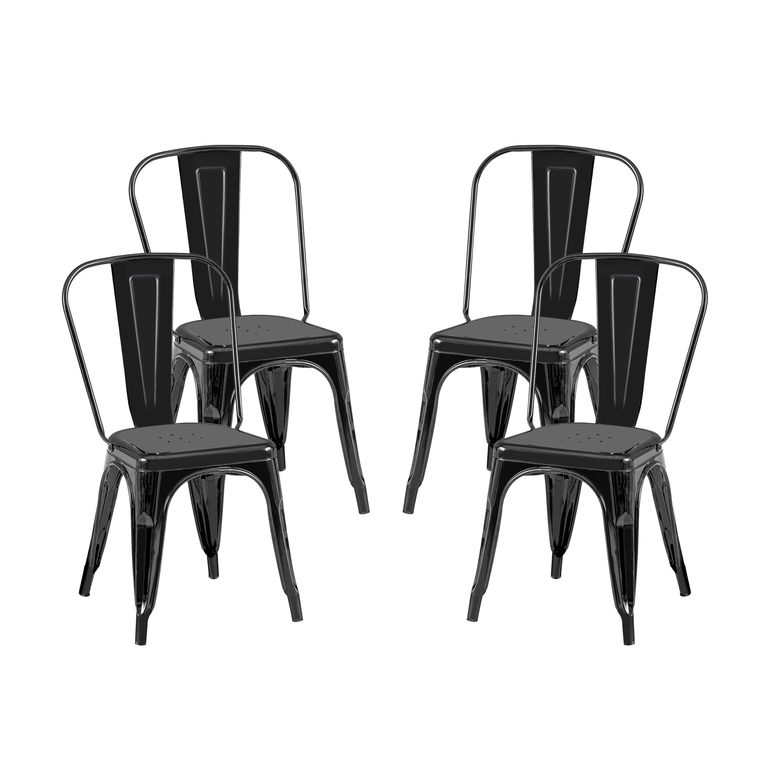 AC Pacific 18 Inch Seat Height Industrial Metal Dining Chairs, Stackable Kitchen or Bar Seat, Durable Modern Design, Versatile Accent Furniture, Set of 2, Dark Blue