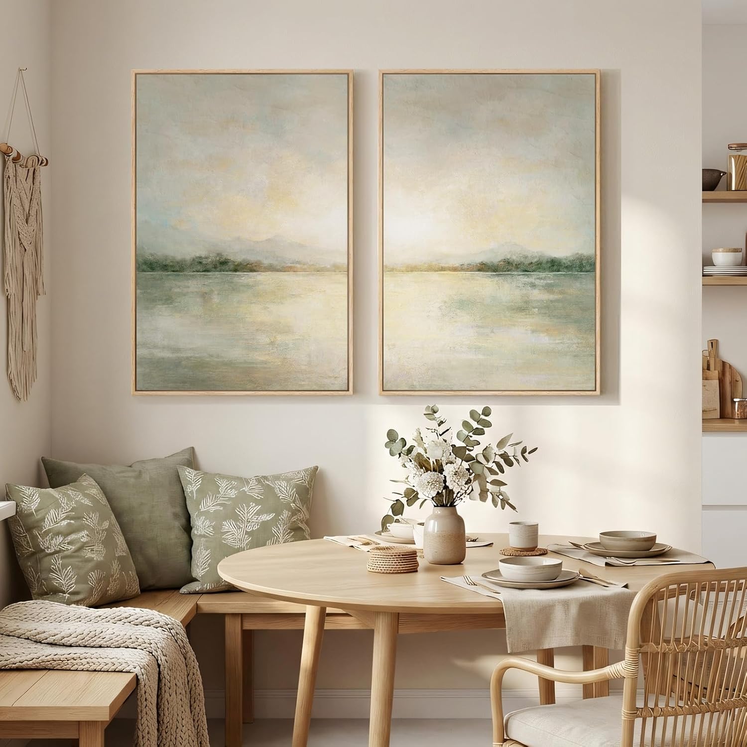 Framed Sage Green Abstract Wall Art for Living Room, Large Set of 2 Abstract Landscape Canvas Artwork for Walls, Minimalist Painting Print for Bedroom Dining Room Office Hallway Wall Decor, 24x36 Inch