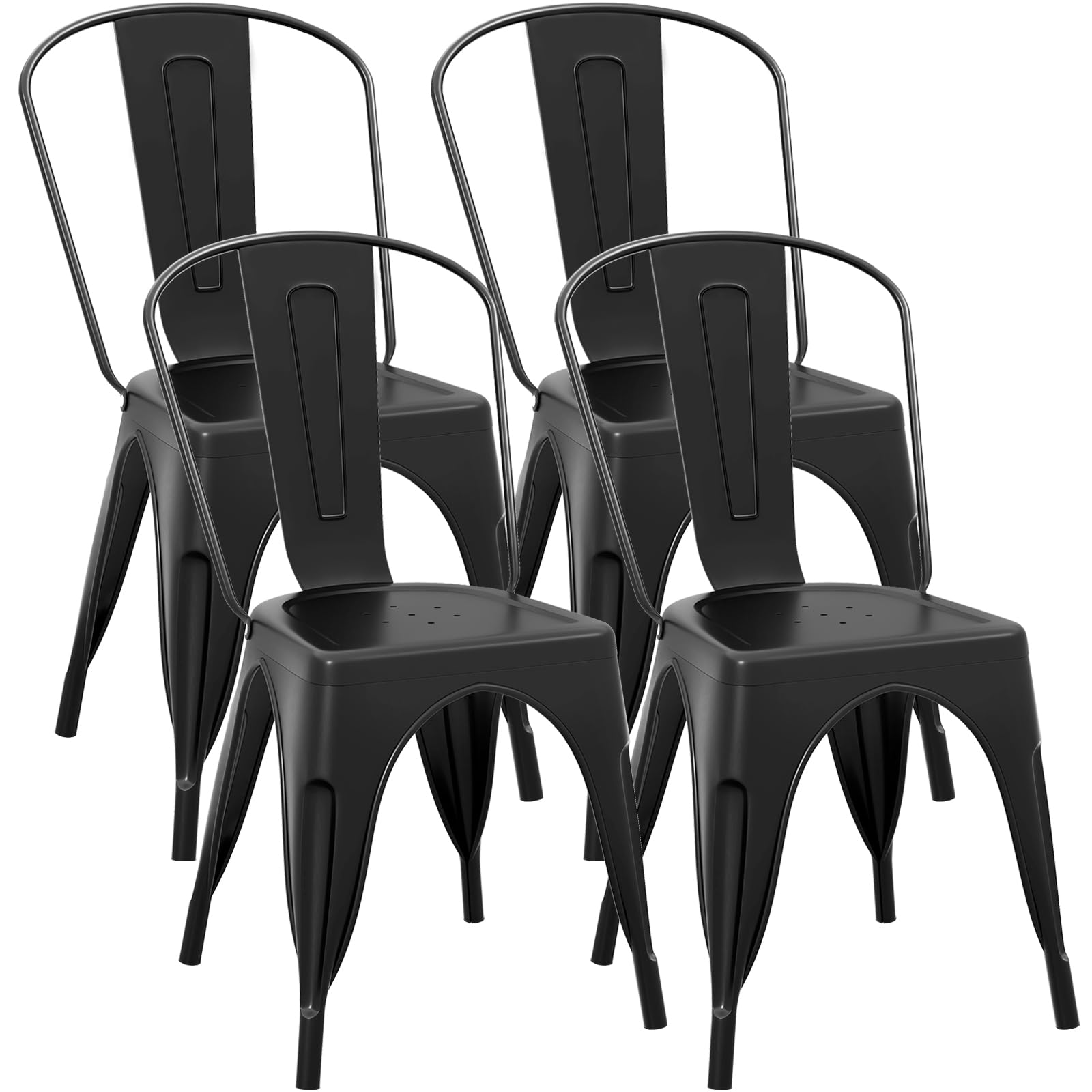 COSTWAY 18 Inch Dining Chair Set of 4, Industrial Vintage Stackable Metal Chairs, Counter Bar Chairs with High Backrest, Wood Seat, for Home, Kitchen and Cafe Bar Use