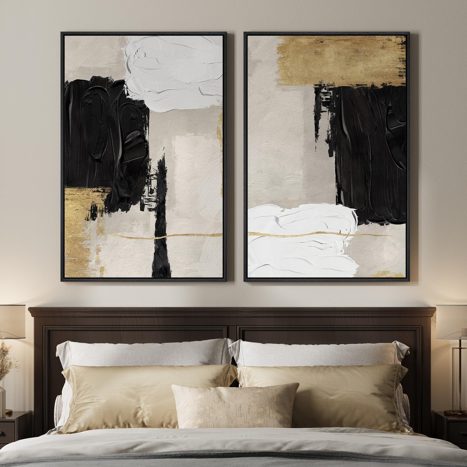 Framed Sage Green Abstract Wall Art for Living Room, Large Set of 2 Abstract Landscape Canvas Artwork for Walls, Minimalist Painting Print for Bedroom Dining Room Office Hallway Wall Decor, 24x36 Inch