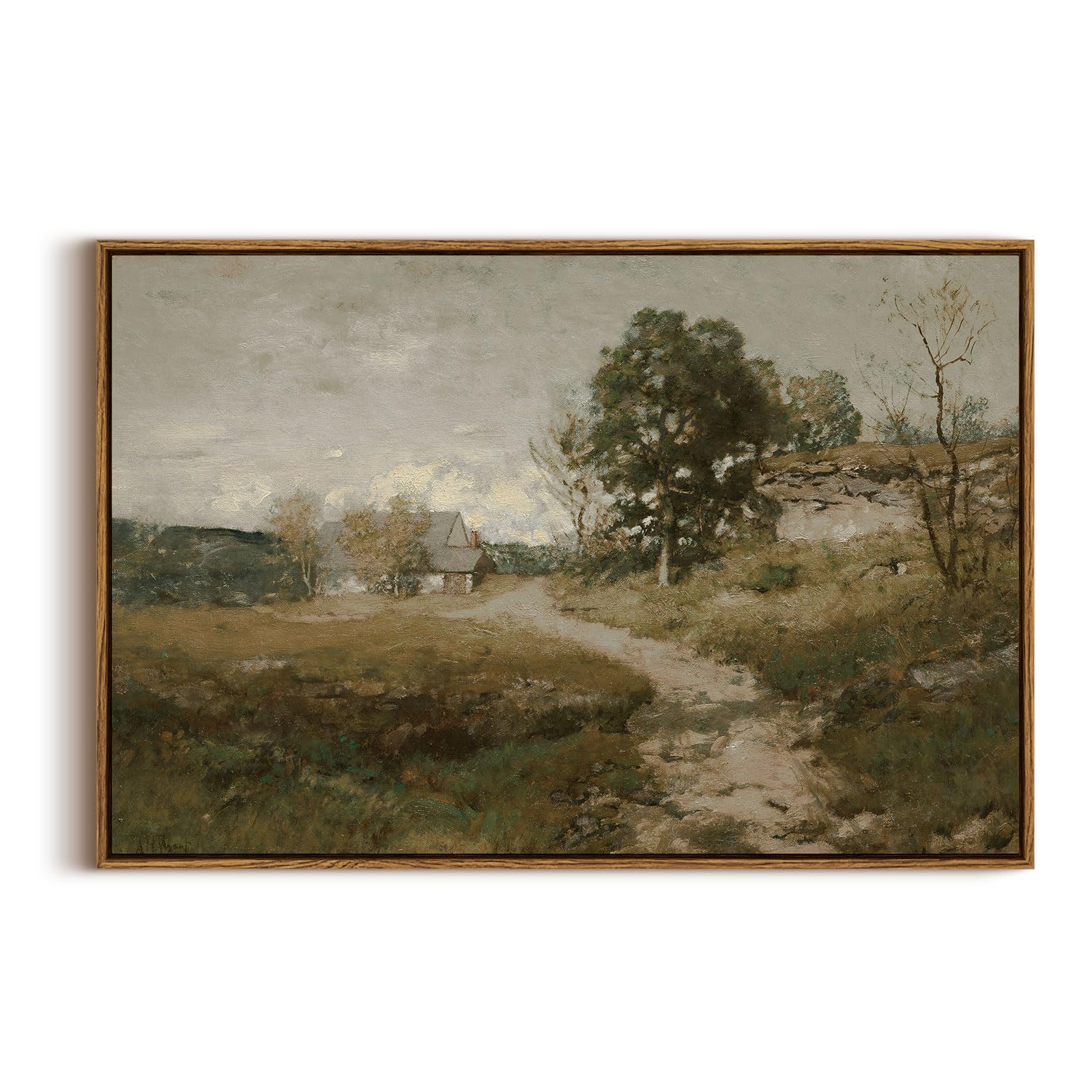 InSimSea Framed Canvas Wall Art Decor, Vintage Natue Landscape Art, Country Wilderness Painting Picture, Retro Decor for Bedroom Living Room, Office, Bathroom, Hallway, Room,12"x16"