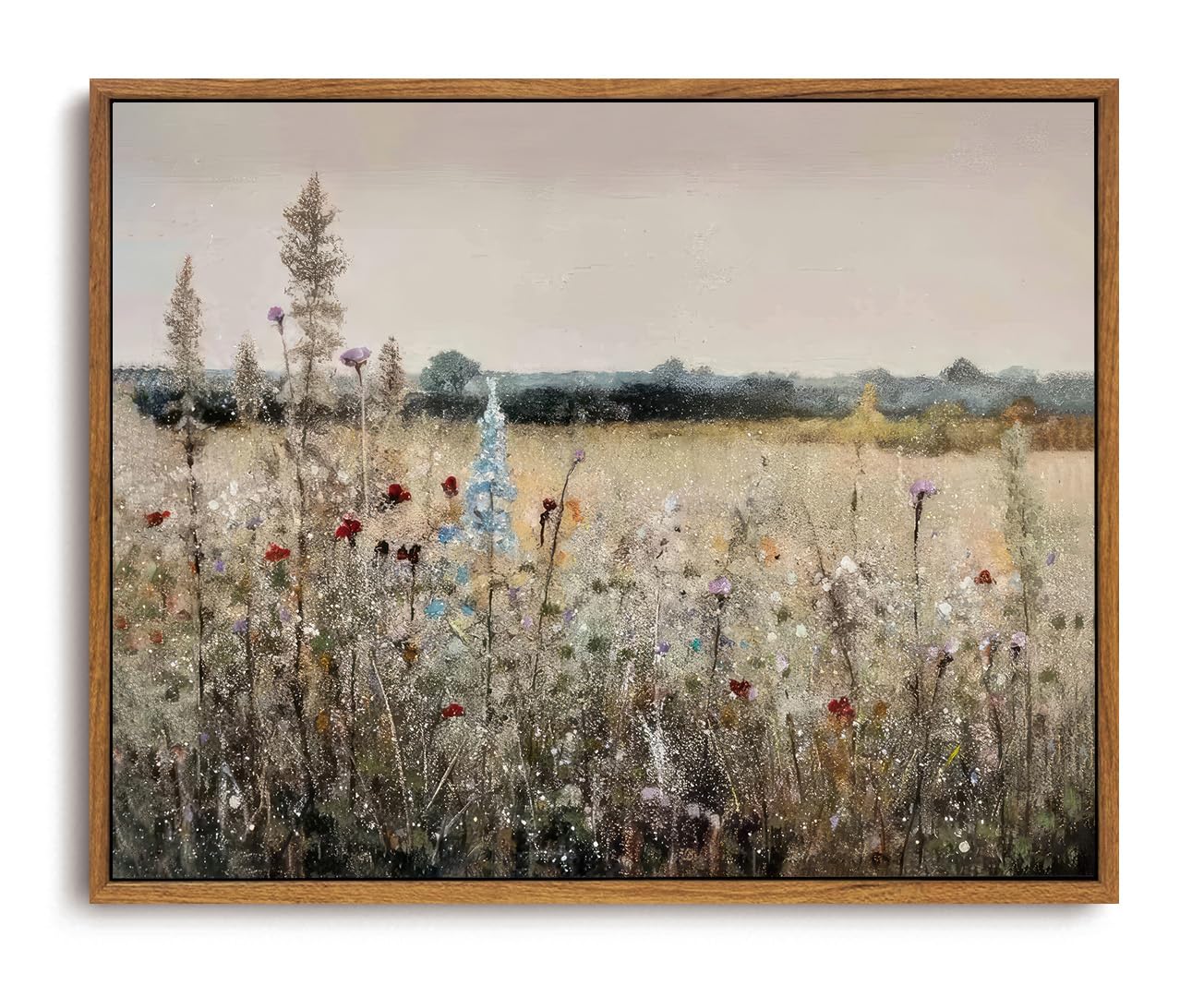 OIQArtOIQ Framed Canvas Wall Art,Vintage Decor,Landscape Nature Country Wildflower Paintings Farmhouse Pictures Modern Artwork Rustic Fall Flower Prints Cottagecore Office Living Room Bedroom Bathroom